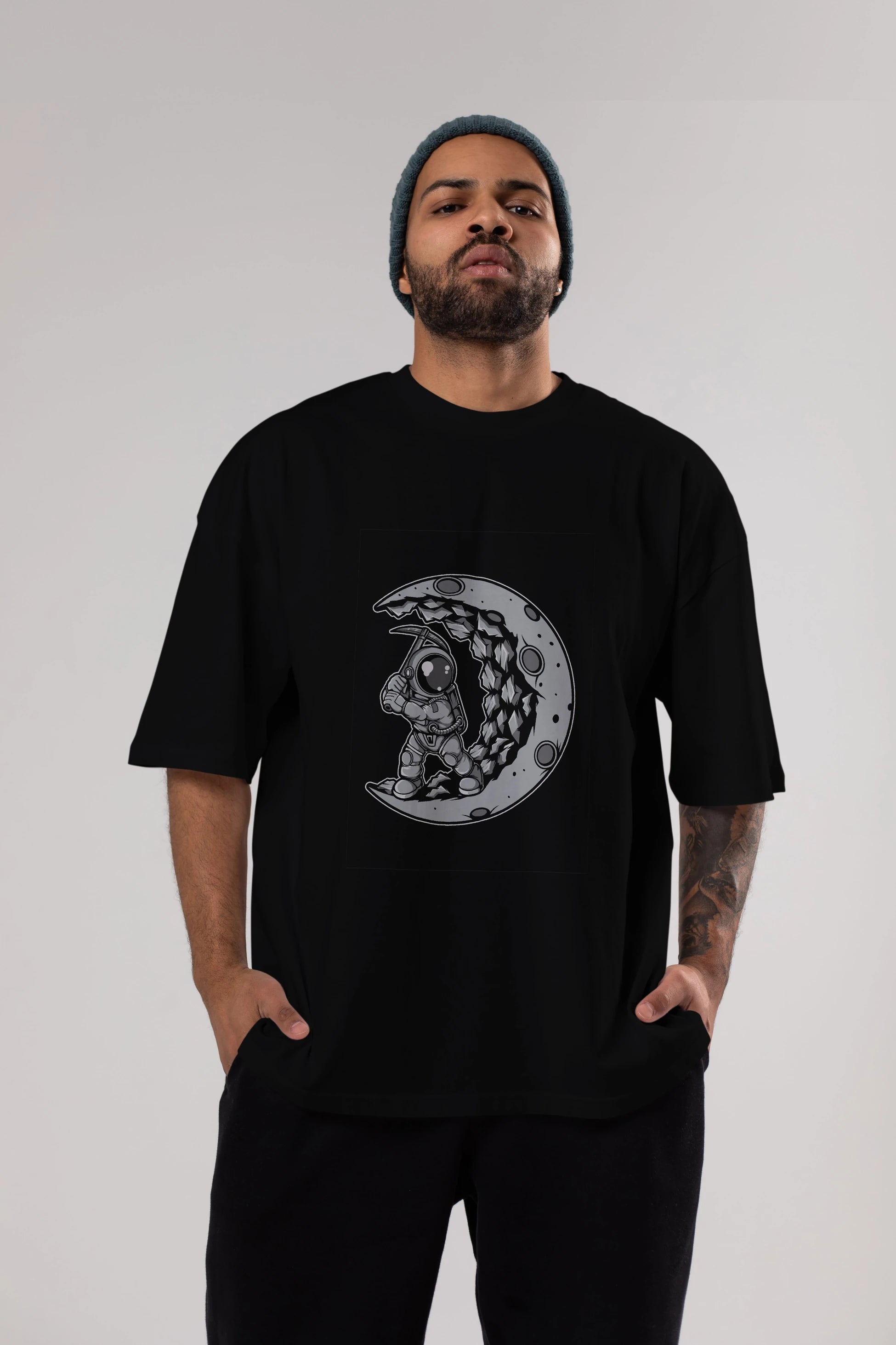 Astronaut Moon Digger Ön Baskılı Oversize t-shirt Erkek Kadın Unisex