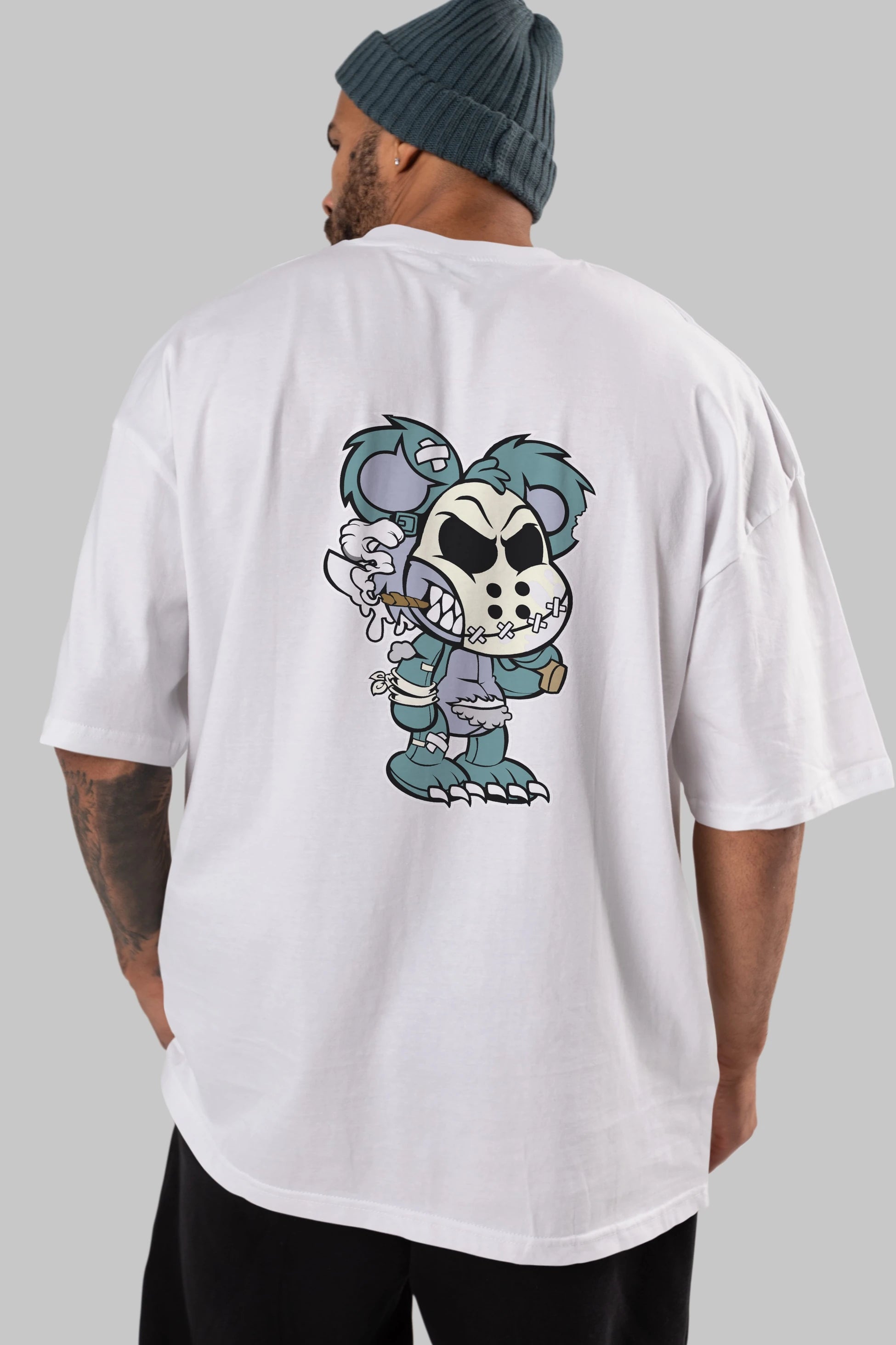 Evil Teddy Bear Arka Baskılı Oversize t-shirt Erkek Kadın Unisex %100 Pamuk tişort
