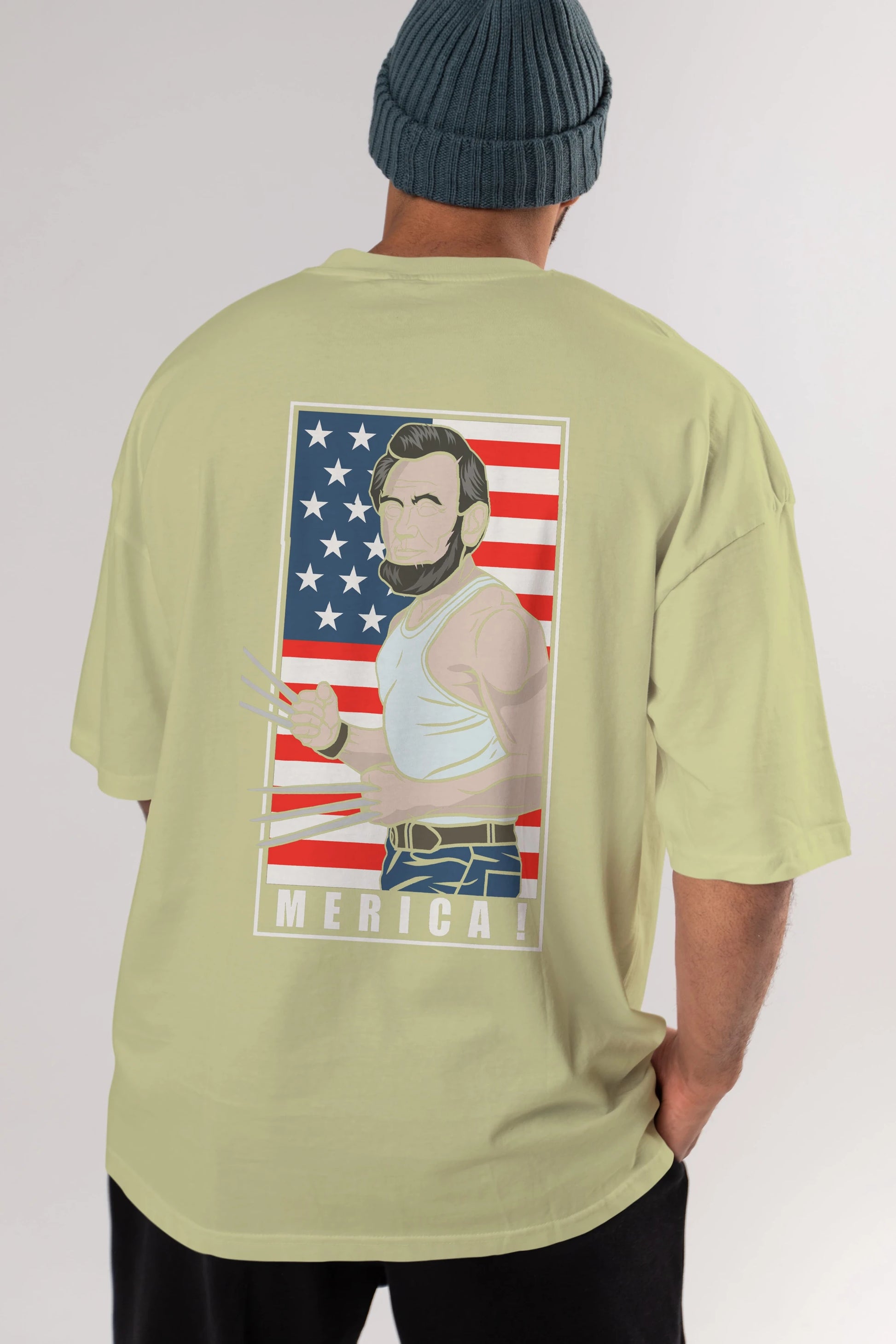 Wolverlincoln Arka Baskılı Oversize t-shirt Erkek Kadın Unisex %100 Pamuk tişort