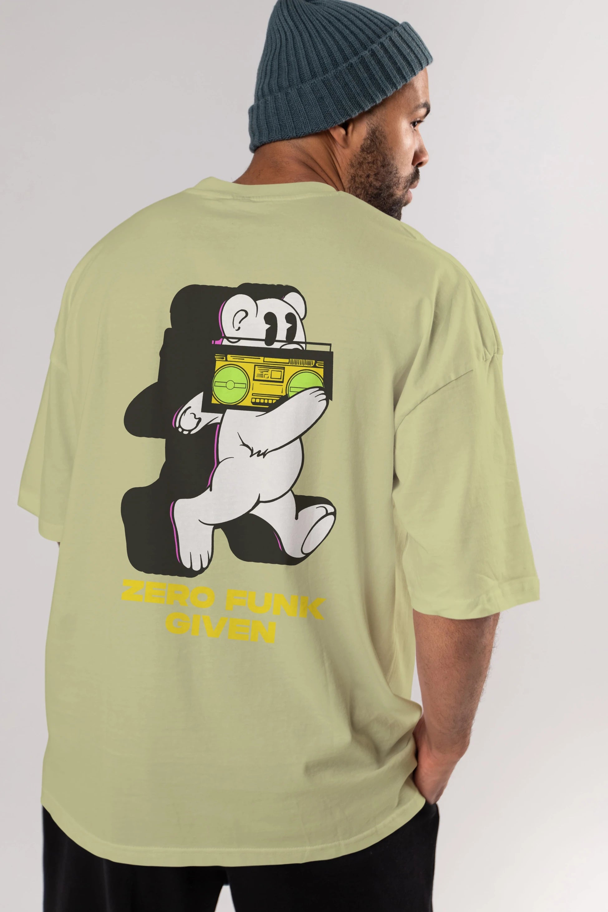 Zero Funk Given Bear Arka Baskılı Oversize t-shirt Erkek Kadın Unisex
