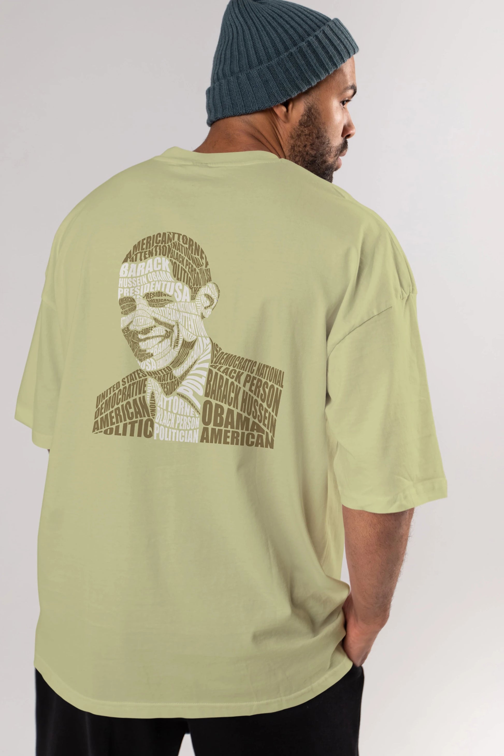 Obama Calligram Arka Baskılı Oversize t-shirt %100 pamuk Erkek Kadın Unisex