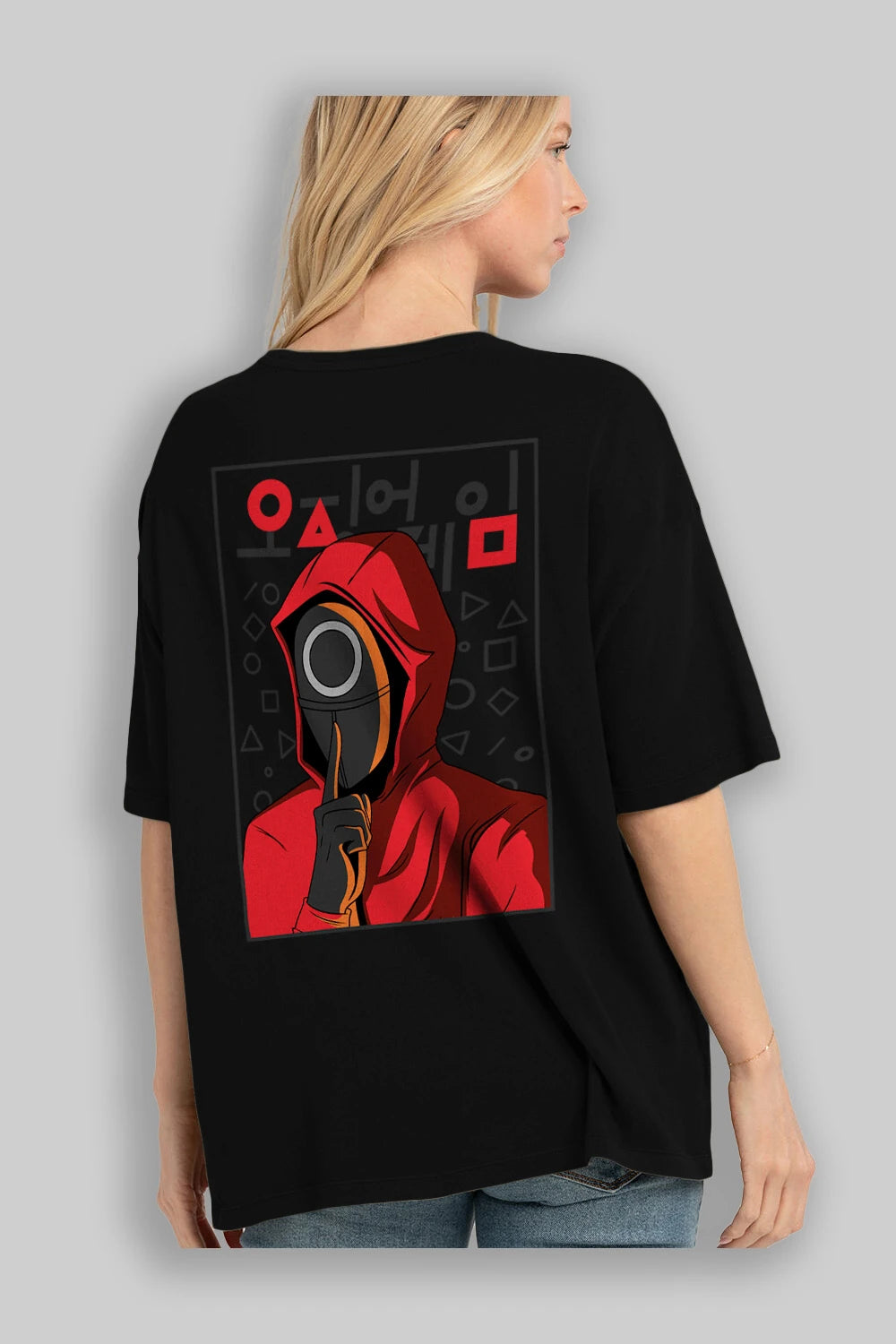Squid Game (5) Arka Baskılı Oversize t-shirt Erkek Kadın Unisex %100 Pamuk Bisiklet Yaka tişort