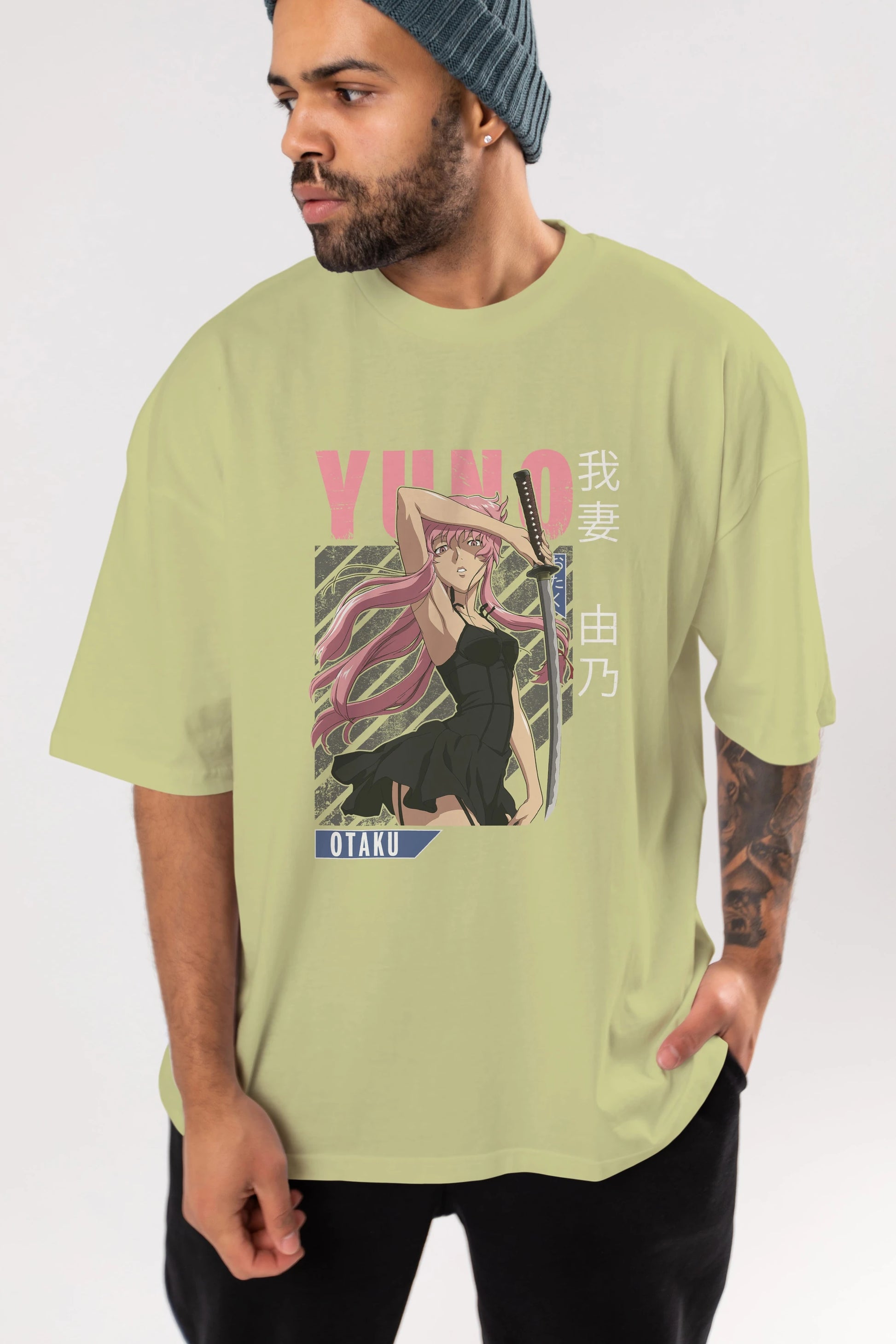 Yuno Gasai 5 Anime Ön Baskılı Oversize t-shirt %100 pamuk Erkek Kadın Unisex