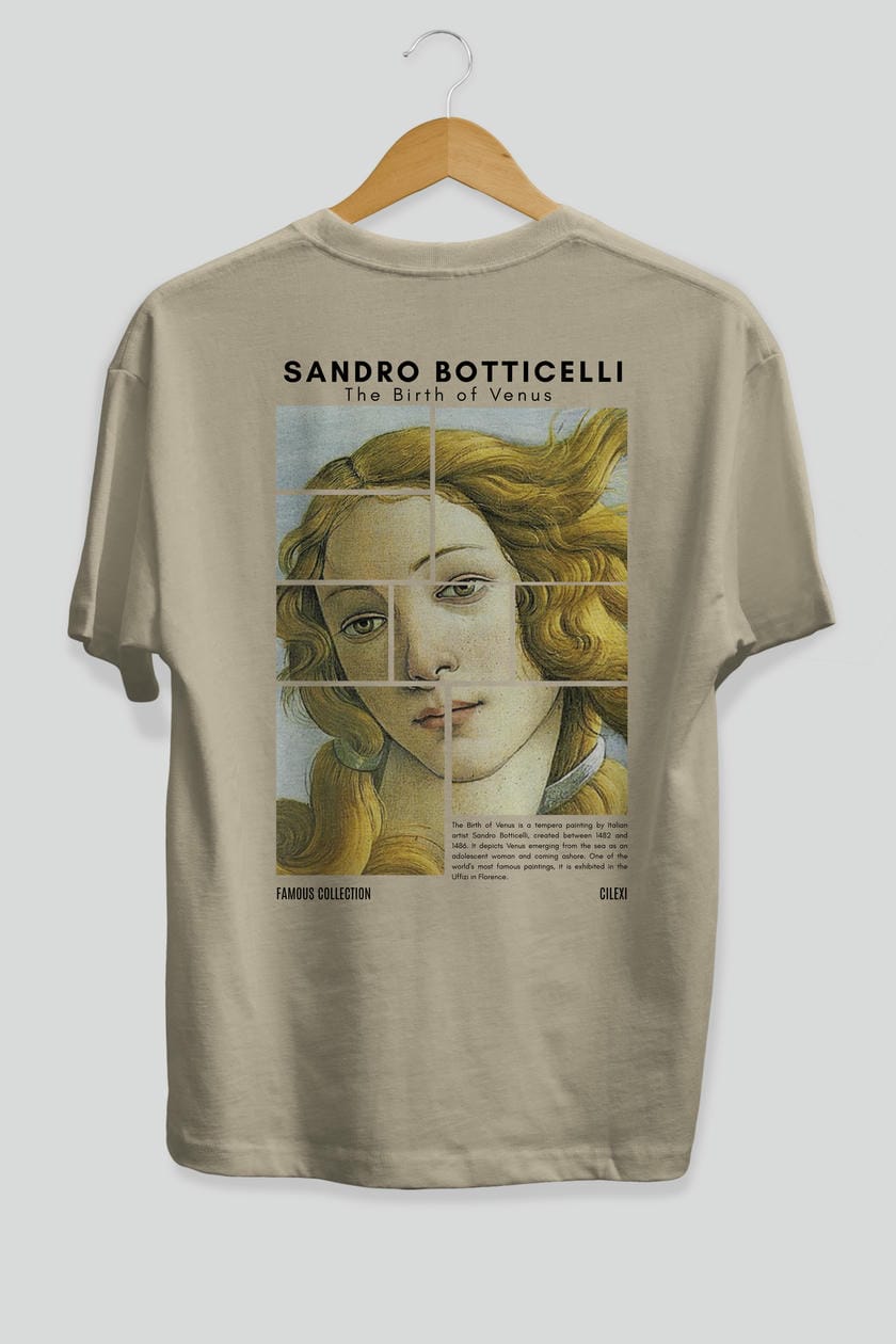Sandro Botticelli Arka Baskılı Oversize t-shirt Erkek Kadın Bisiklet Yaka Pamuk tişort
