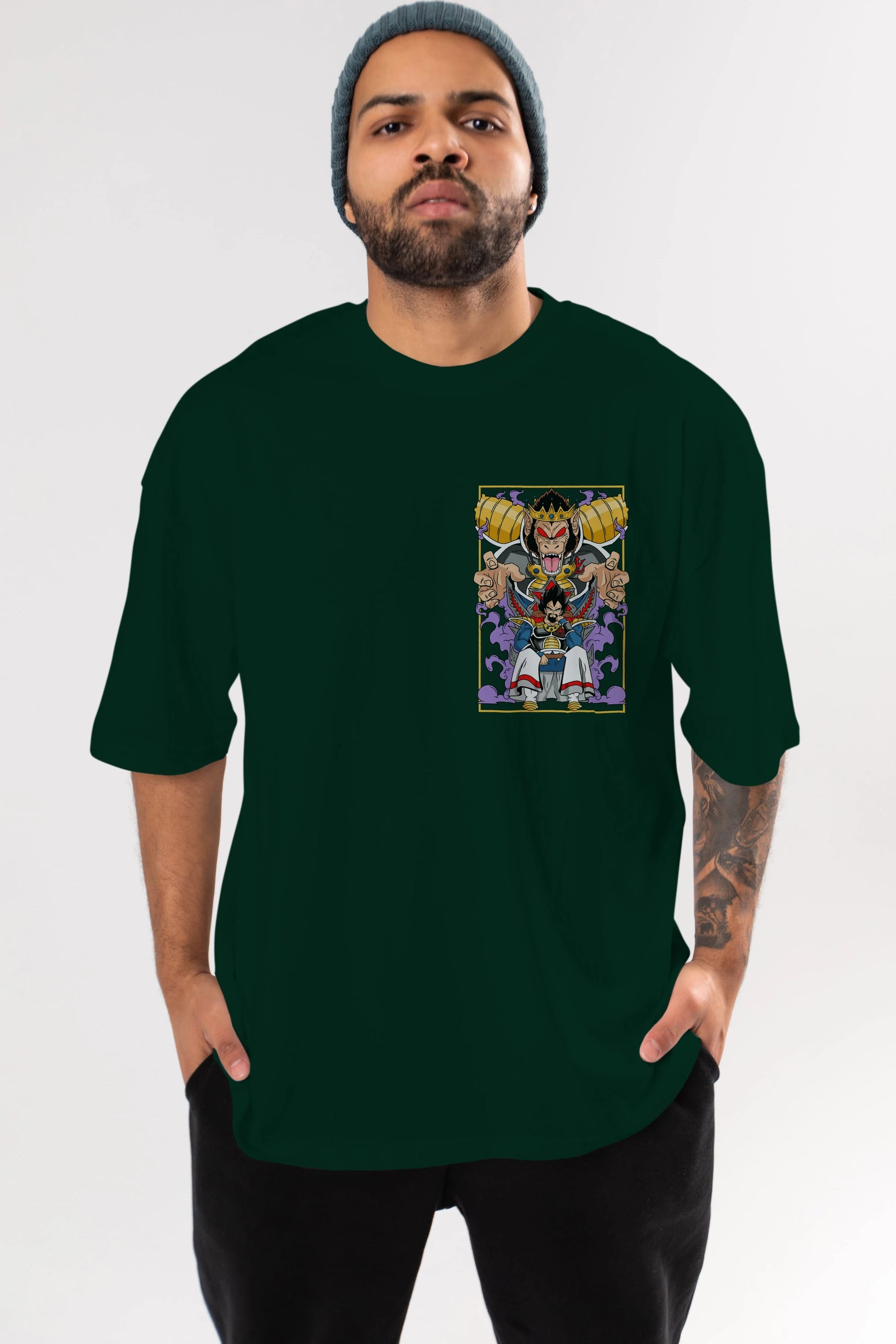 DragonBall ReyVegeta Ön Sol Baskılı Oversize t-shirt Erkek Kadın Unisex %100 Pamuk Bisiklet Yaka tişort