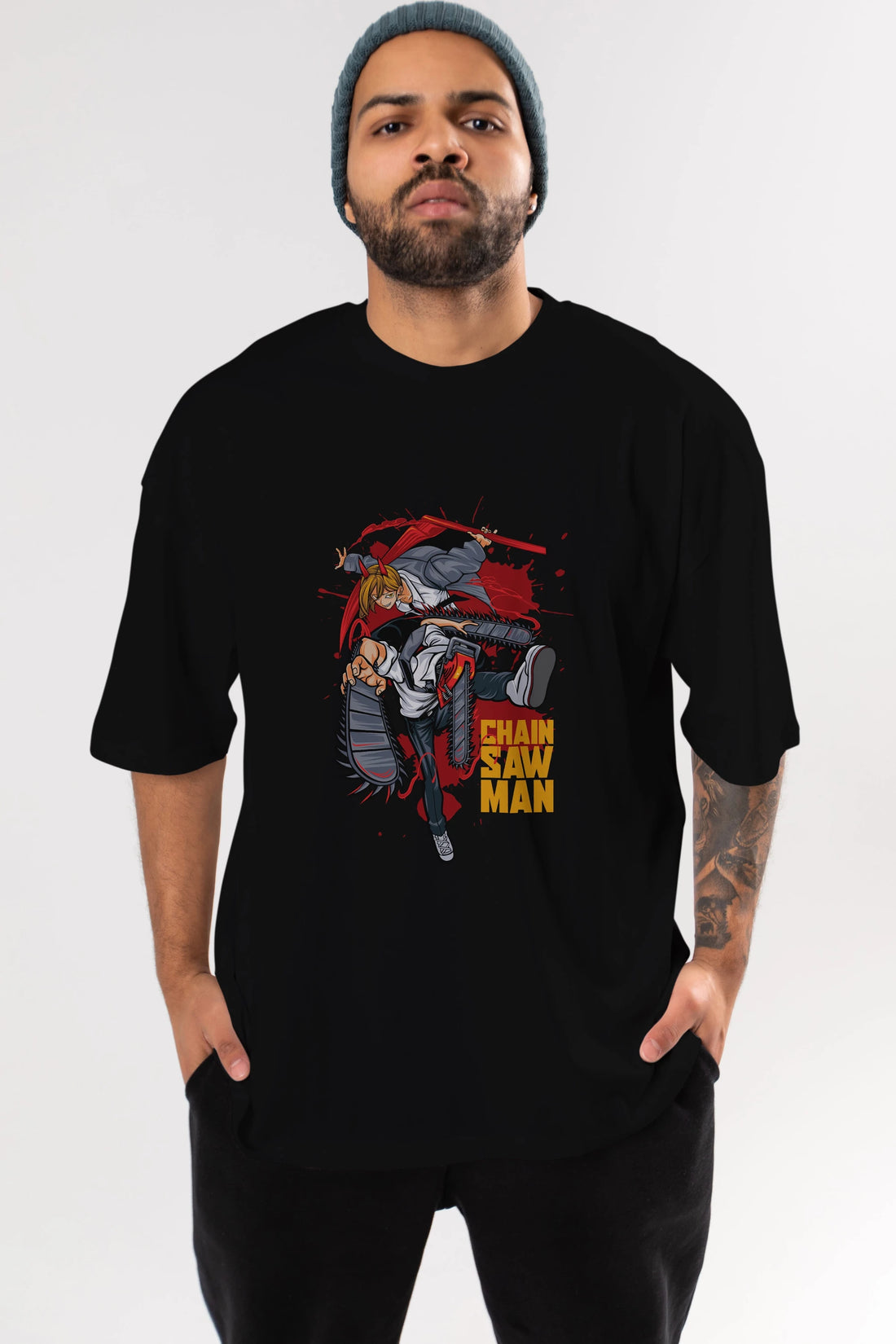 DENJI and POWER Anime Ön Baskılı Oversize t-shirt %100 pamuk Erkek Kadın Unisex