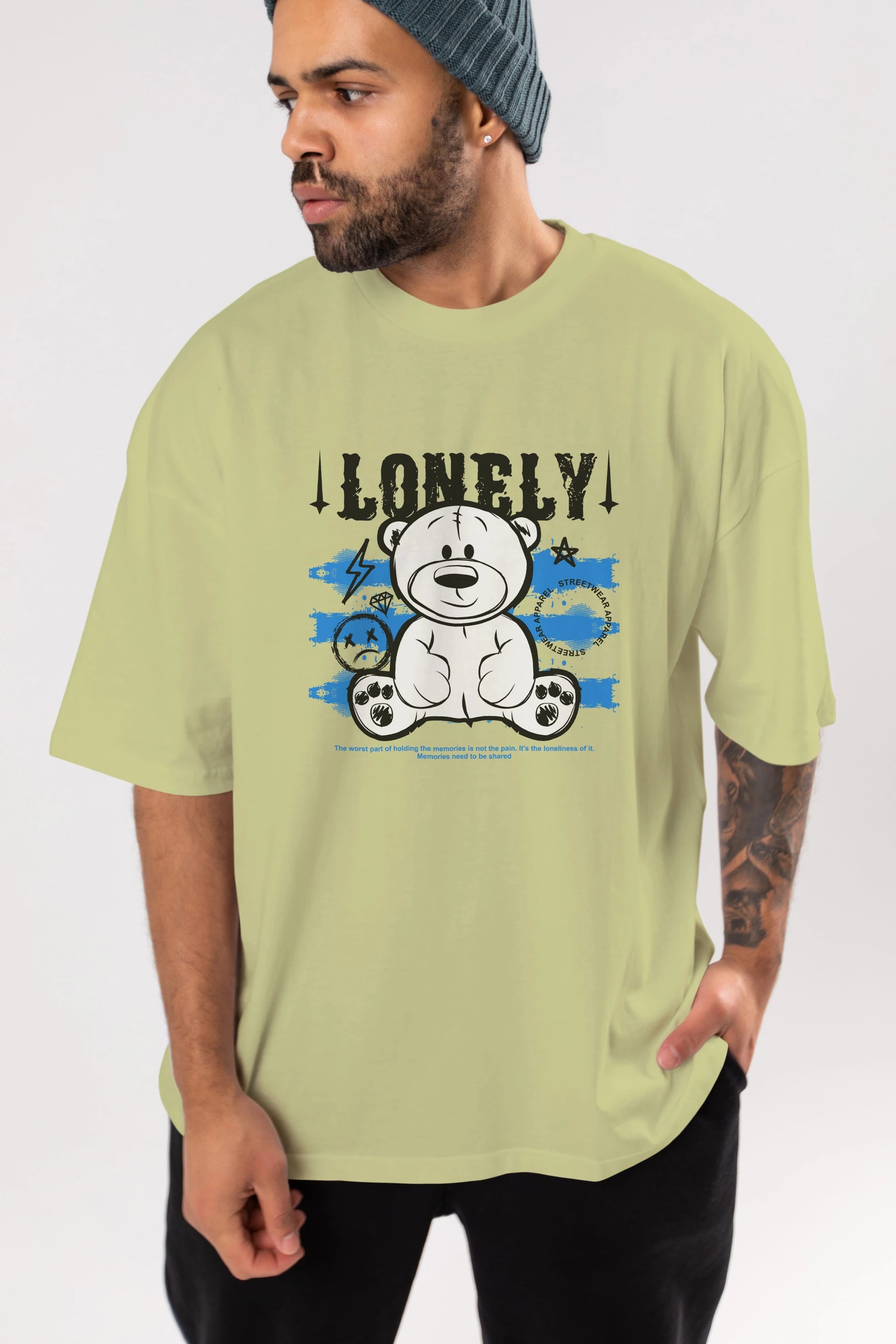 Teddy Bear Lonely Ön Baskılı Oversize t-shirt Erkek Kadın Unisex