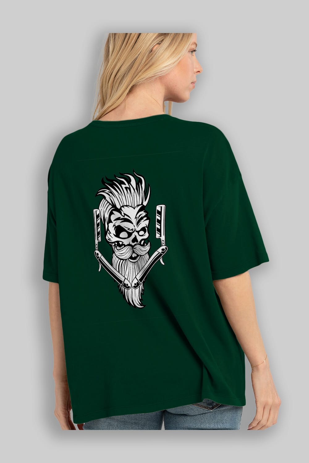 Skull Beard Arka Baskılı Oversize t-shirt Erkek Kadın Unisex %100 Pamuk tişort