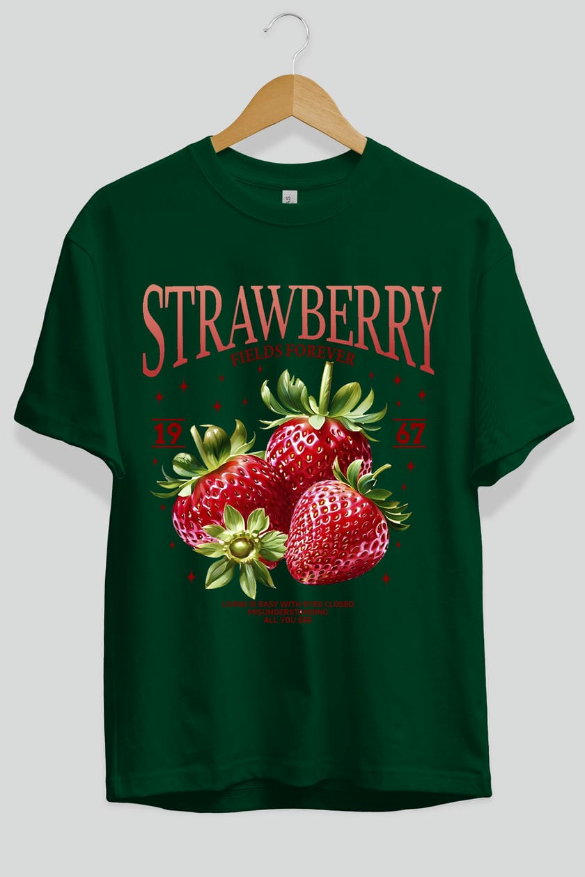 Strawberry Ön Baskılı Oversize t-shirt Erkek Kadın Pamuk Bisiklet Yaka tişort