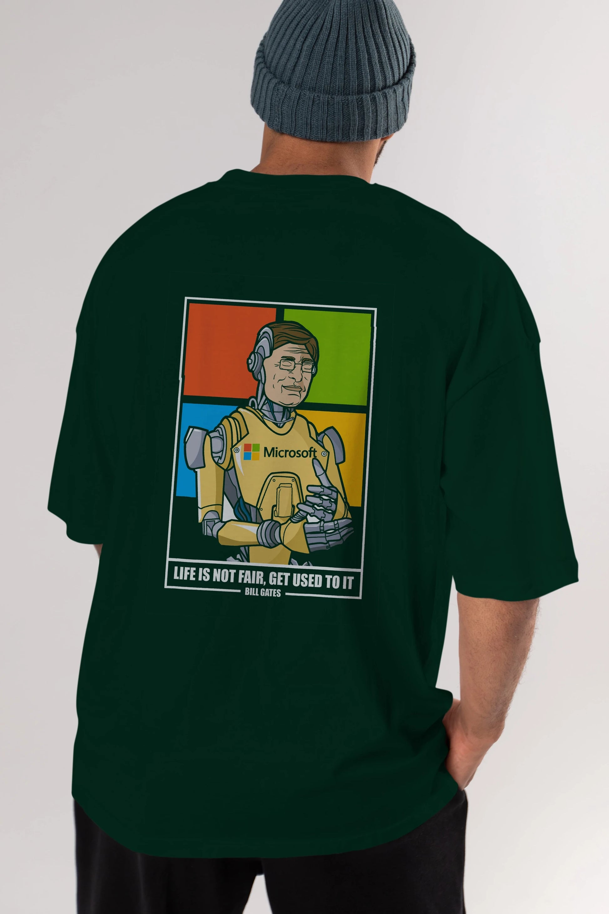 Bill Gates Robot Human Arka Baskılı Oversize t-shirt Erkek Kadın Unisex %100 Pamuk tişort