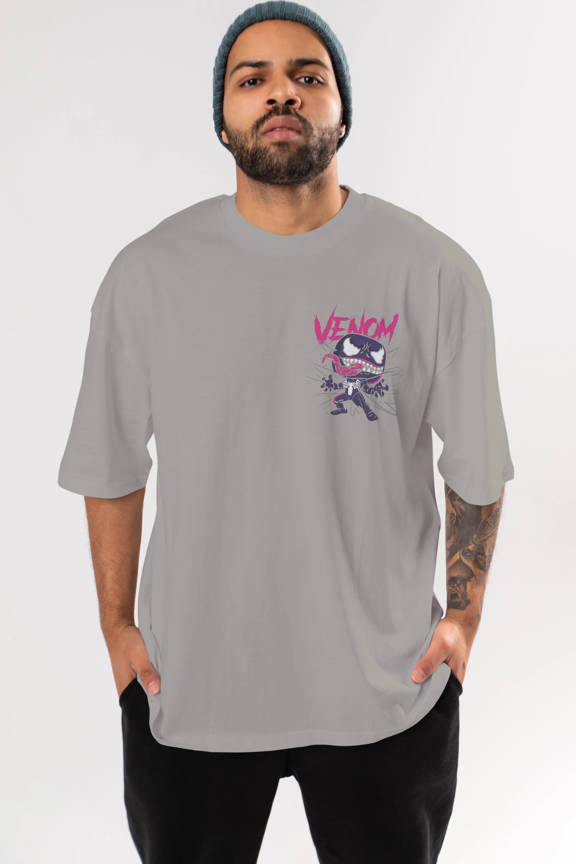 Venom (20) Ön Sol Baskılı Oversize t-shirt Erkek Kadın Unisex %100 Pamuk Bisiklet Yaka tişort
