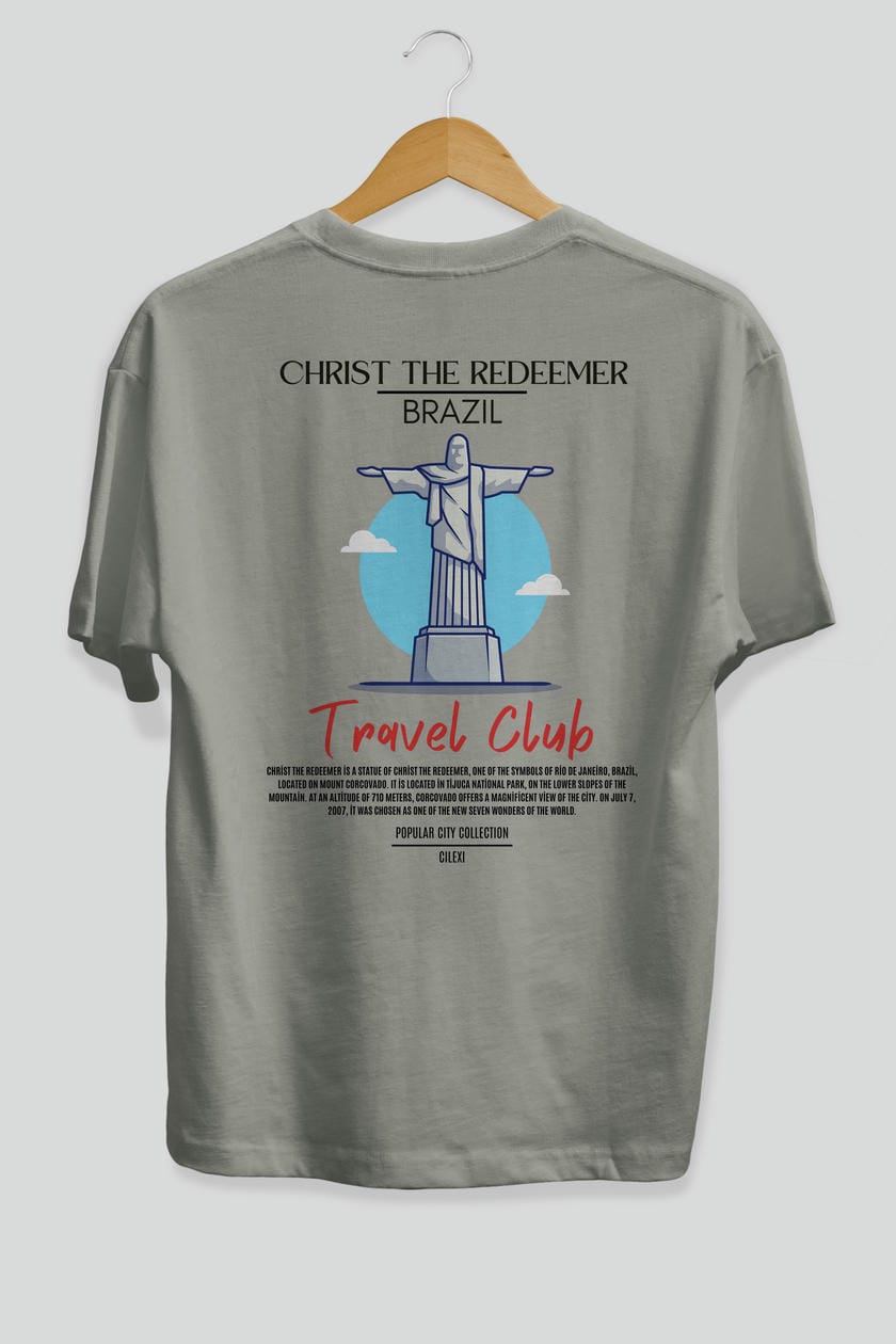 Christ The Redeemer Brazil Arka Baskılı Oversize t-shirt Erkek Kadın Pamuk Bisiklet Yaka tişort