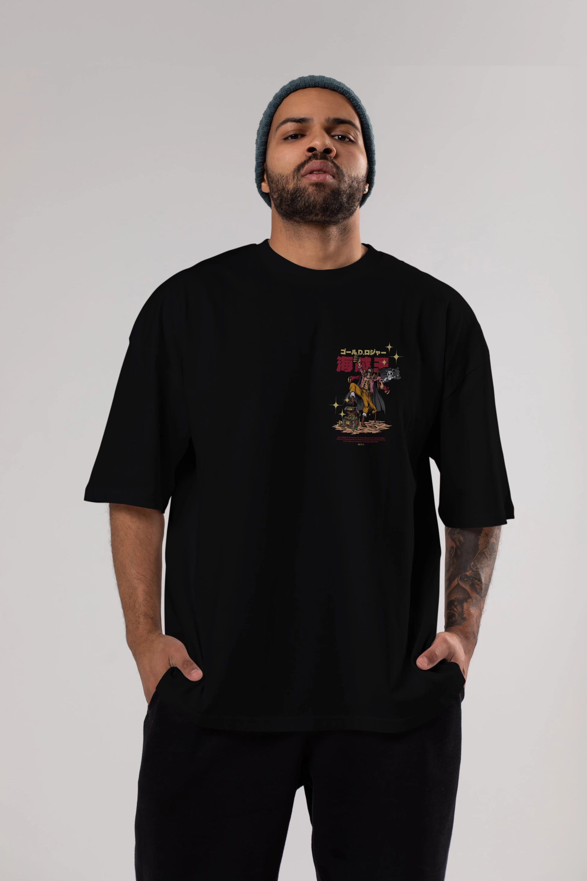 Roger Ön Sol Baskılı Oversize t-shirt Erkek Kadın Unisex %100 Pamuk Bisiklet Yaka tişort