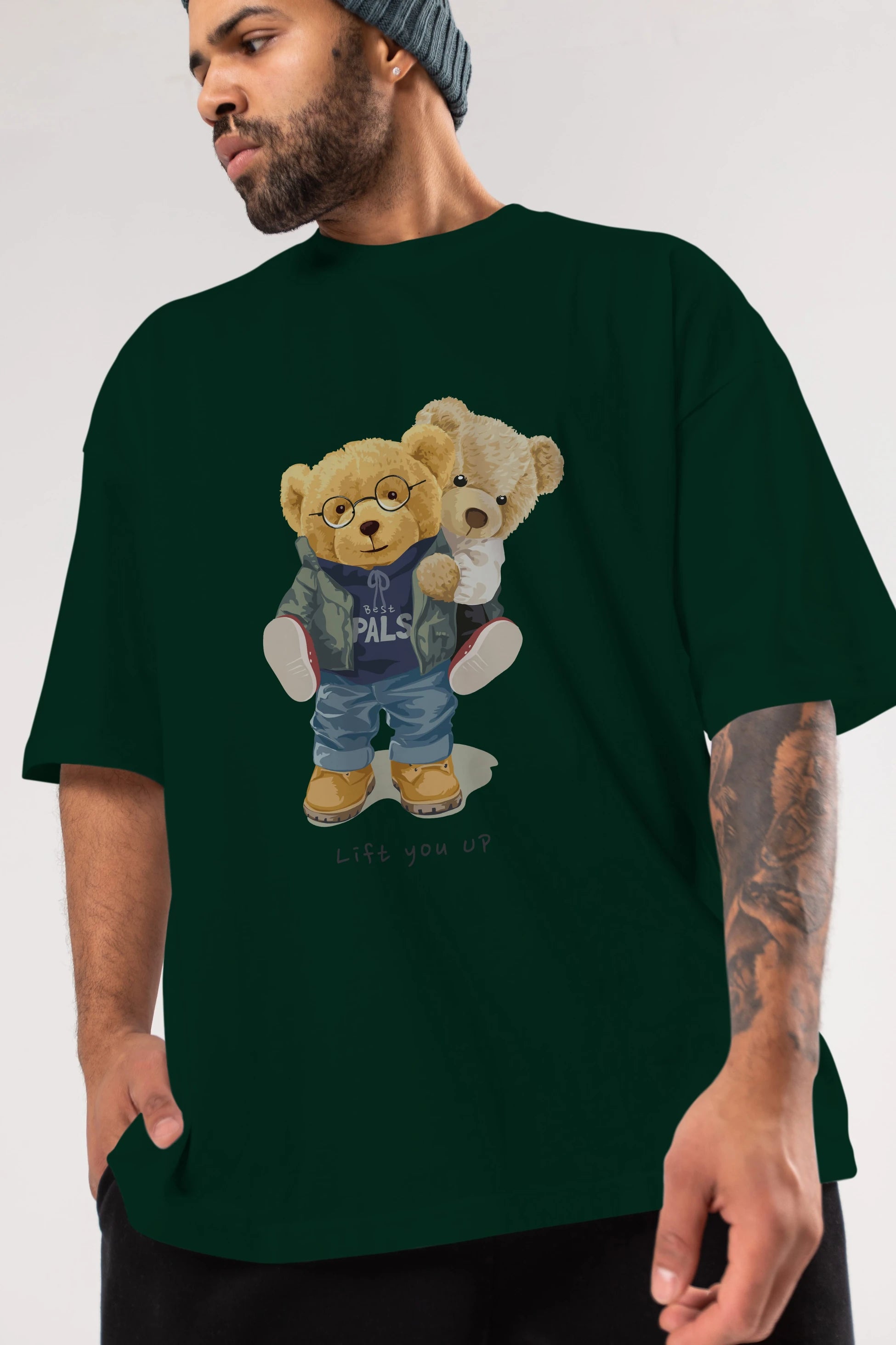 Teddy Bear Lift You Up Ön Baskılı Oversize t-shirt Erkek Kadın Unisex %100 Pamuk