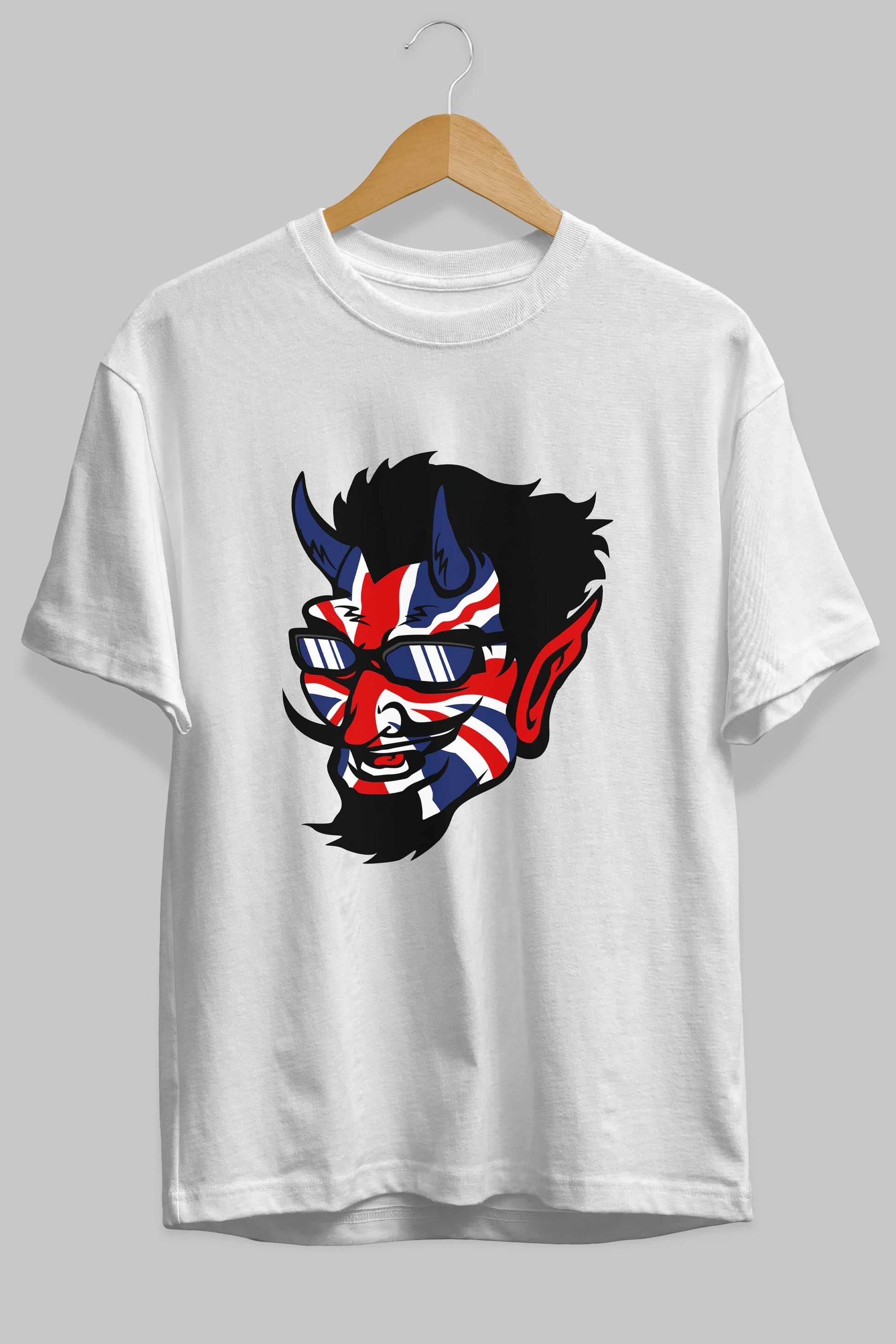UK Devil Ön Baskılı Oversize t-shirt Erkek Kadın Unisex %100 Pamuk tişort