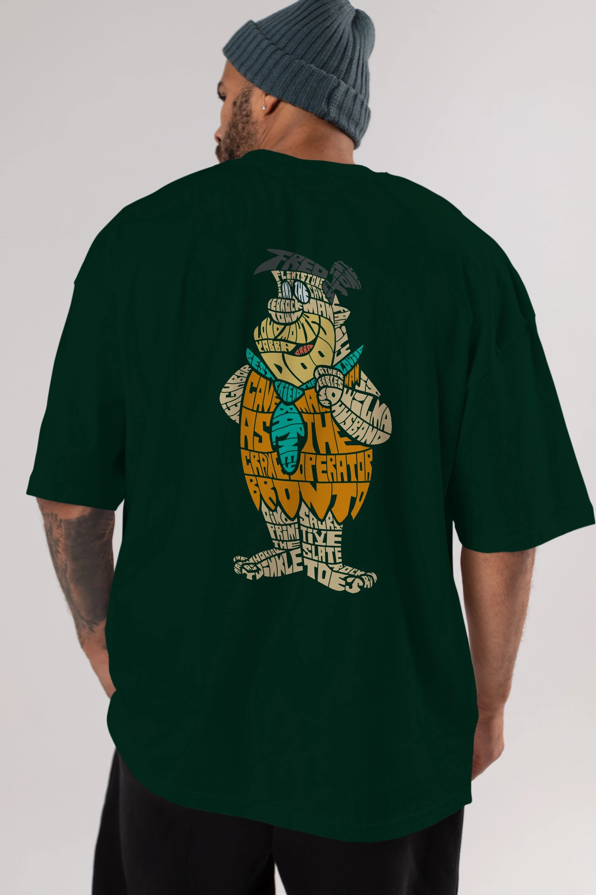 Fred Flintstone Arka Baskılı Oversize t-shirt %100 pamuk Erkek Kadın Unisex