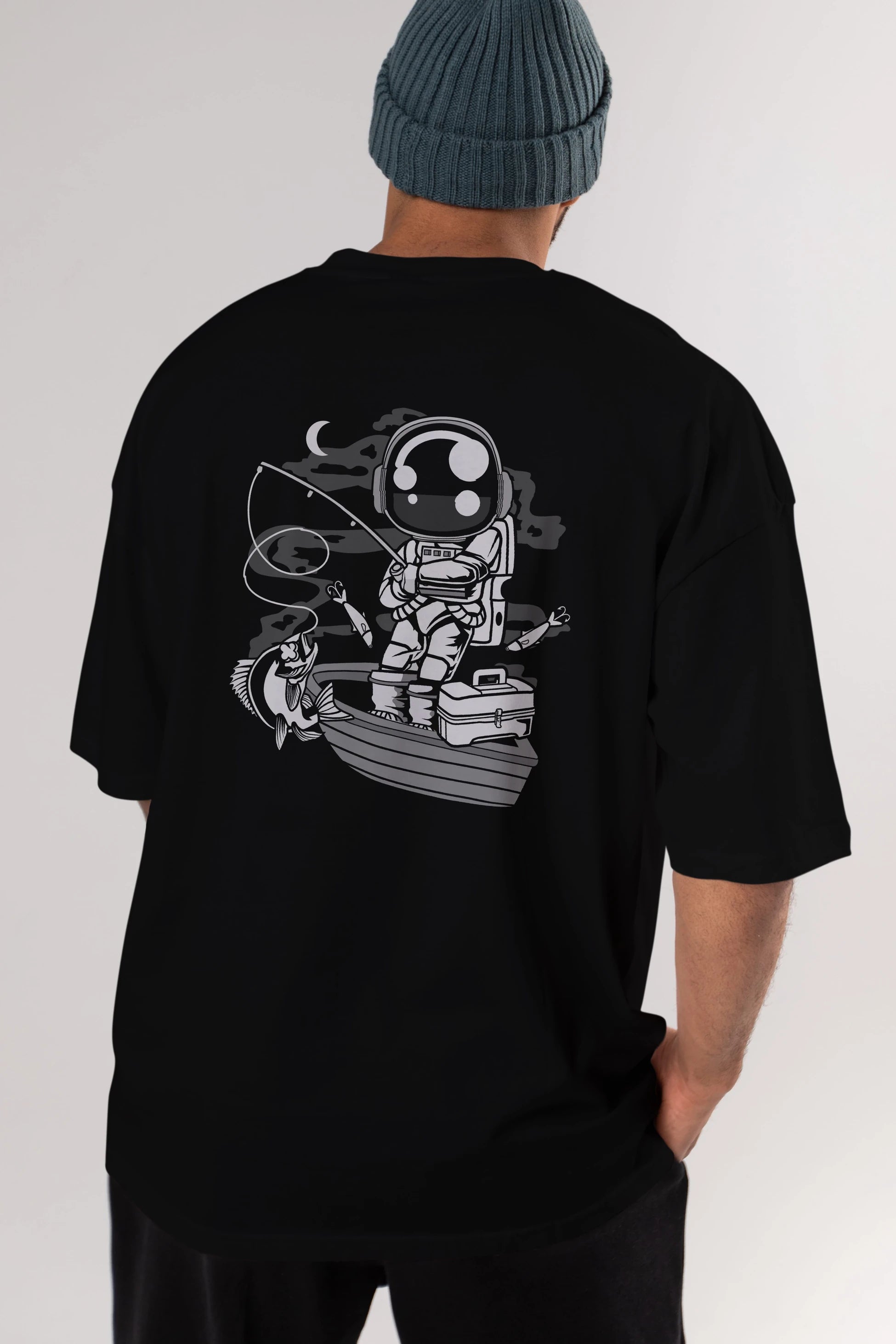 Astronaut Fisherman Arka Baskılı Oversize t-shirt Erkek Kadın Unisex
