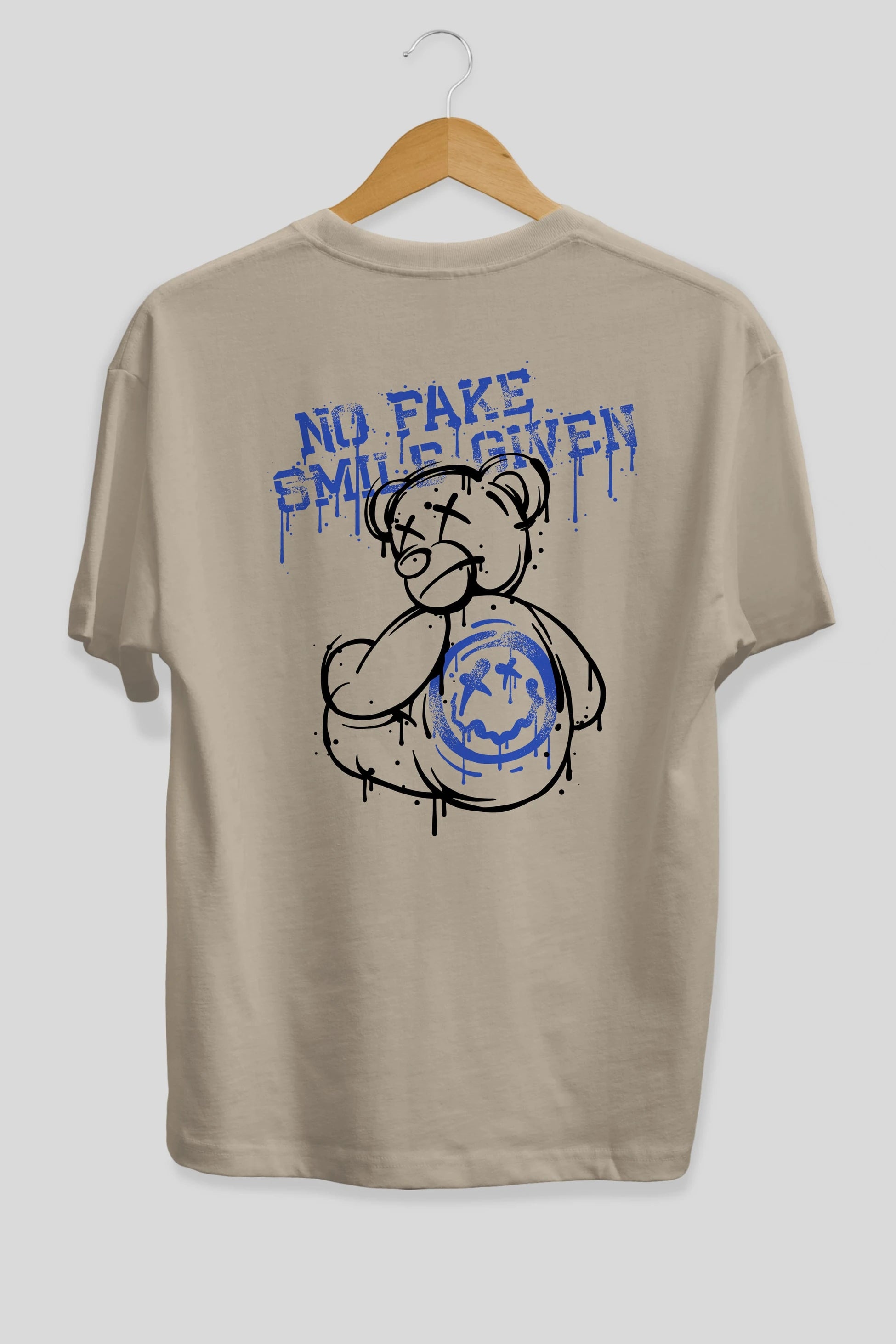 No Fake Smile Given Bear Arka Baskılı Oversize t-shirt Erkek Kadın Unisex