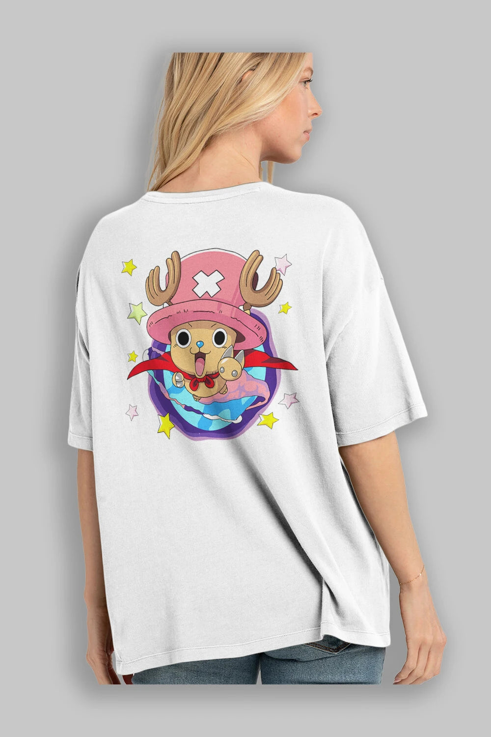 Tony Tony Chopper Anime Arka Baskılı Oversize t-shirt Erkek Kadın Unisex %100 pamuk tişort