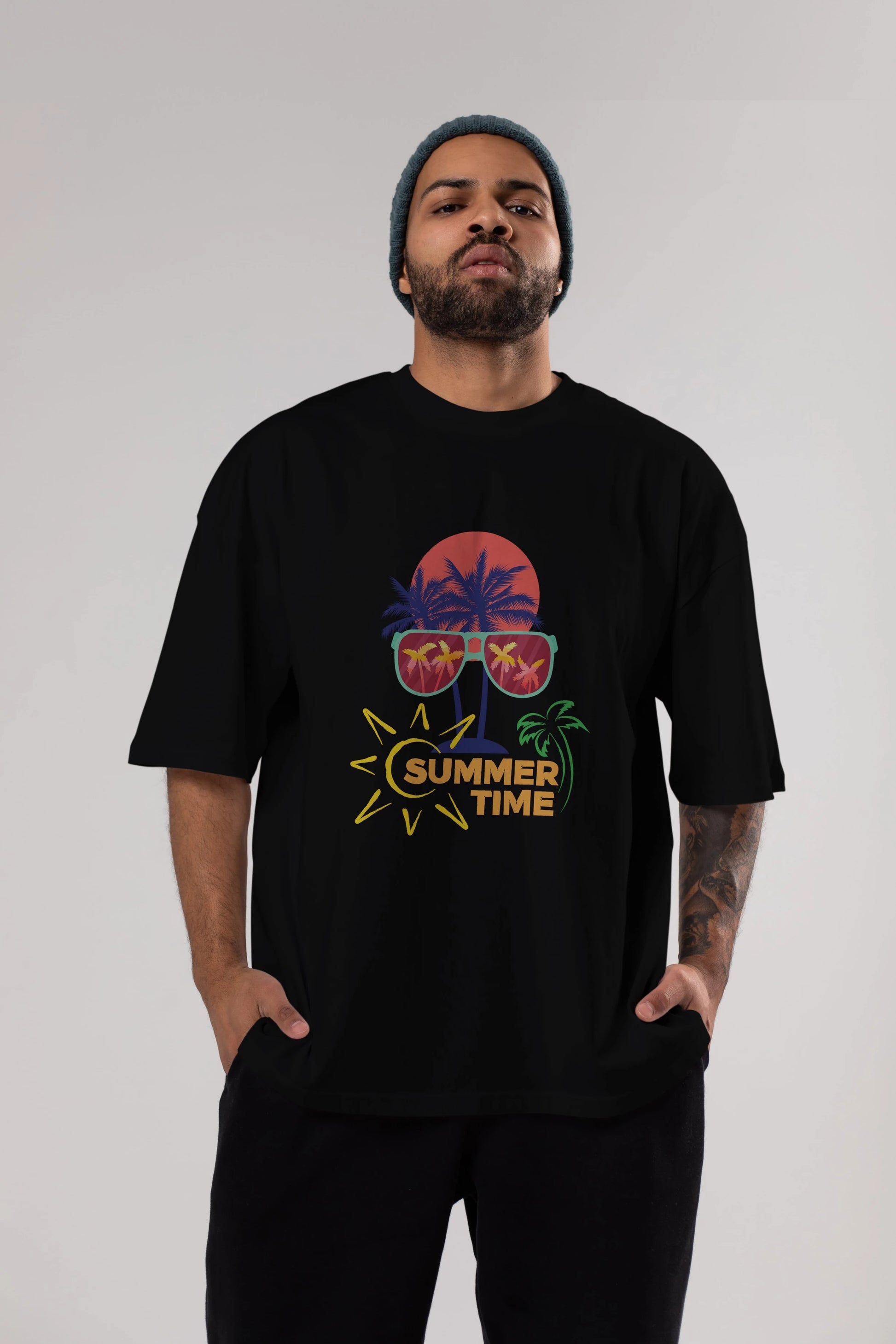 Summer Time Yazılı Ön Baskılı Oversize t-shirt Erkek Kadın Unisex