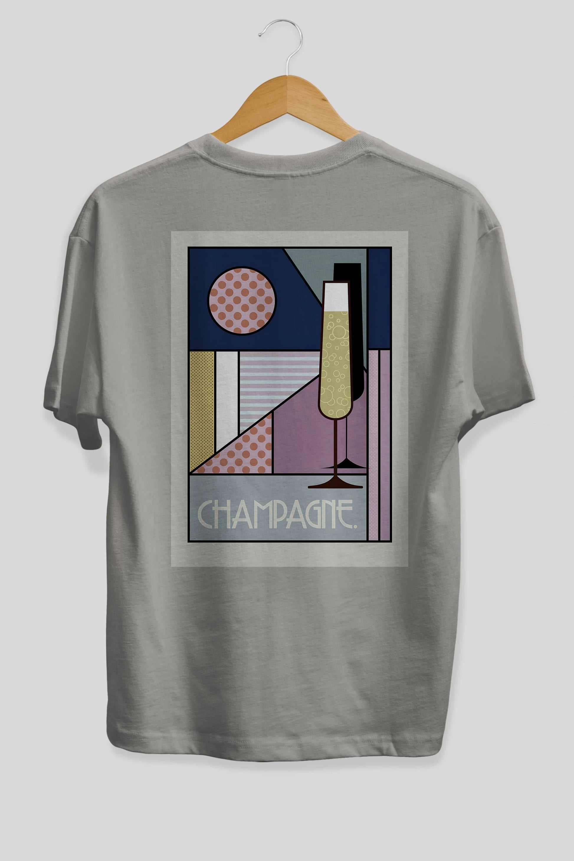 Champagne Arka Baskılı Oversize t-shirt Erkek Kadın Unisex %100 Pamuk Bisiklet Yaka tişort