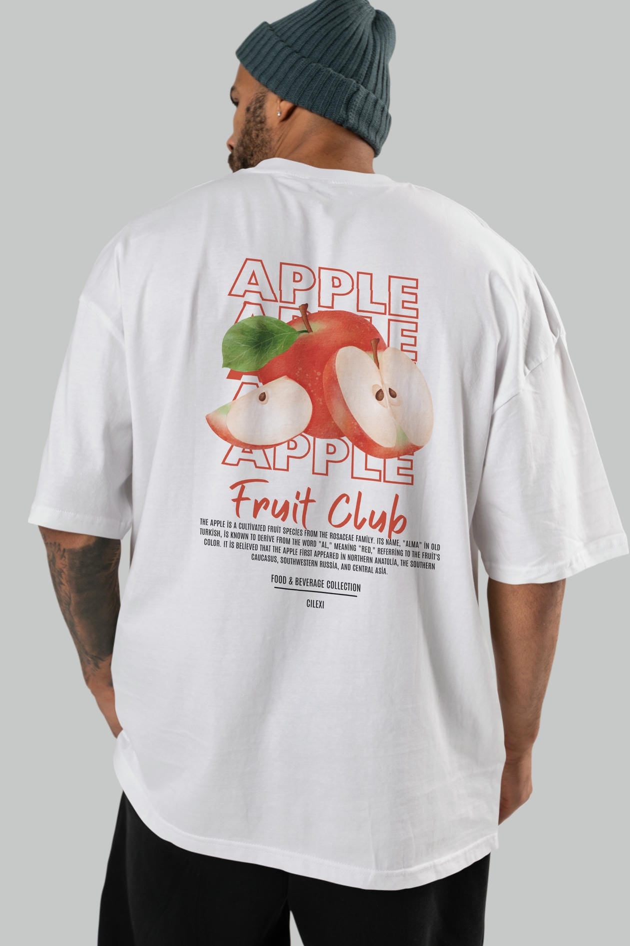 Apple Arka Baskılı Oversize t-shirt Erkek Kadın Pamuk Bisiklet Yaka tişort
