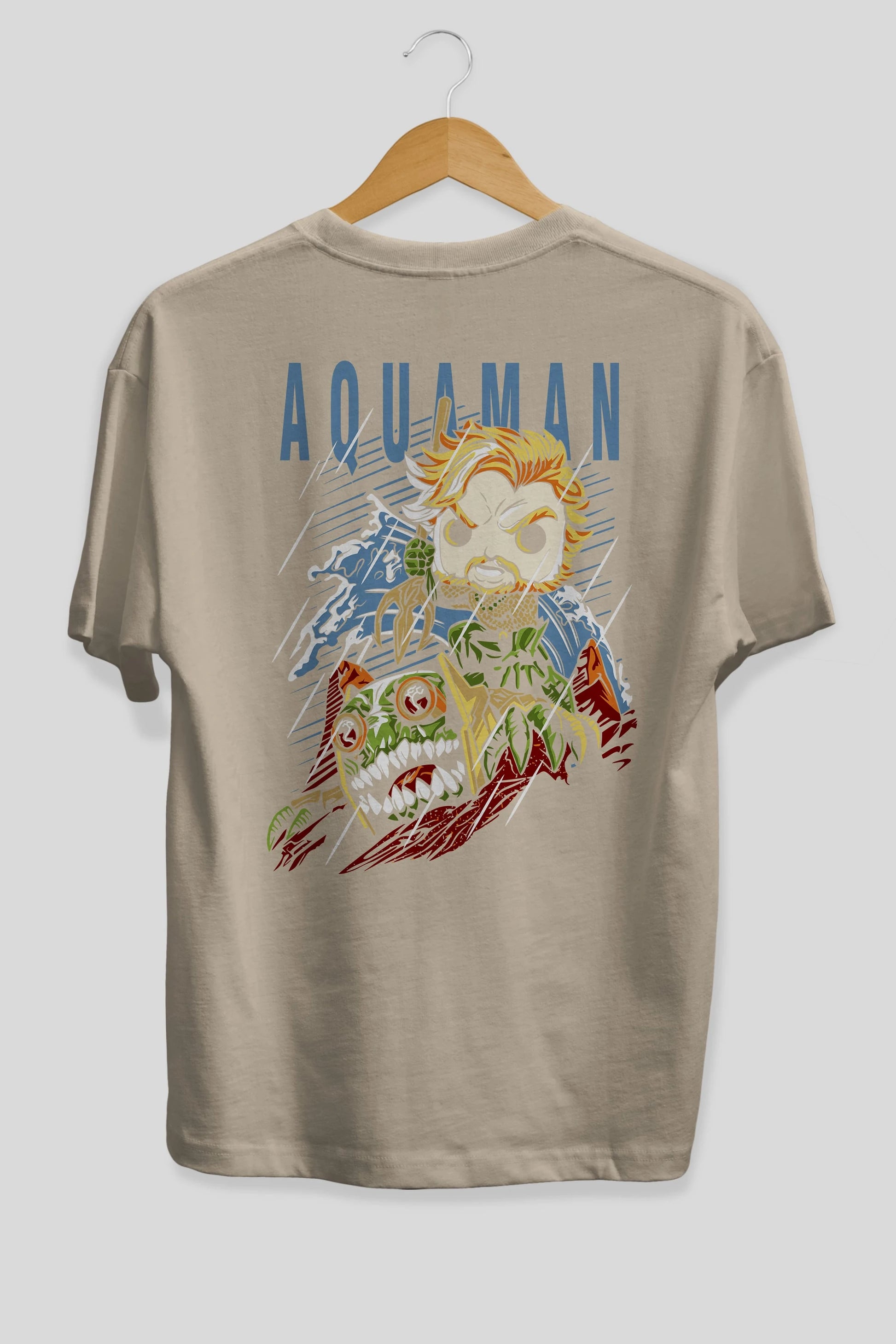 Aquaman Arka Baskılı Oversize t-shirt Erkek Kadın Unisex %100 Pamuk Bisiklet Yaka tişort