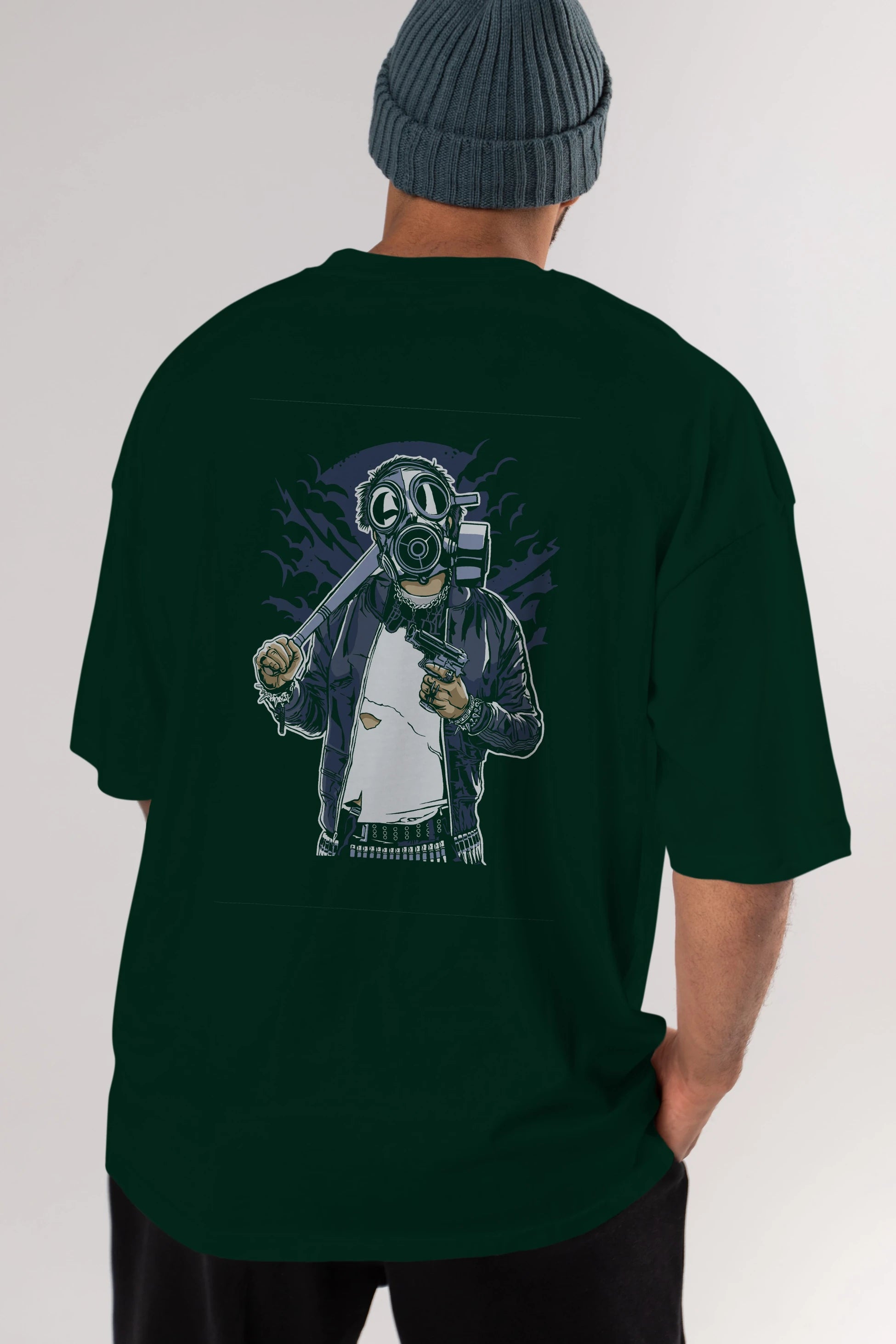 Gasmask Bastard Arka Baskılı Oversize t-shirt Erkek Kadın Unisex %100 Pamuk