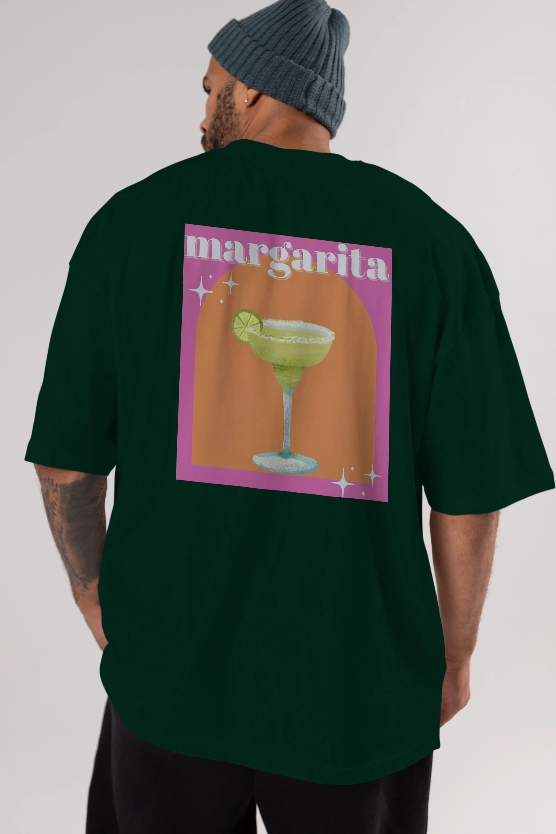 Margarita 7 Arka Baskılı Oversize t-shirt Erkek Kadın Unisex %100 Pamuk Bisiklet Yaka tişort