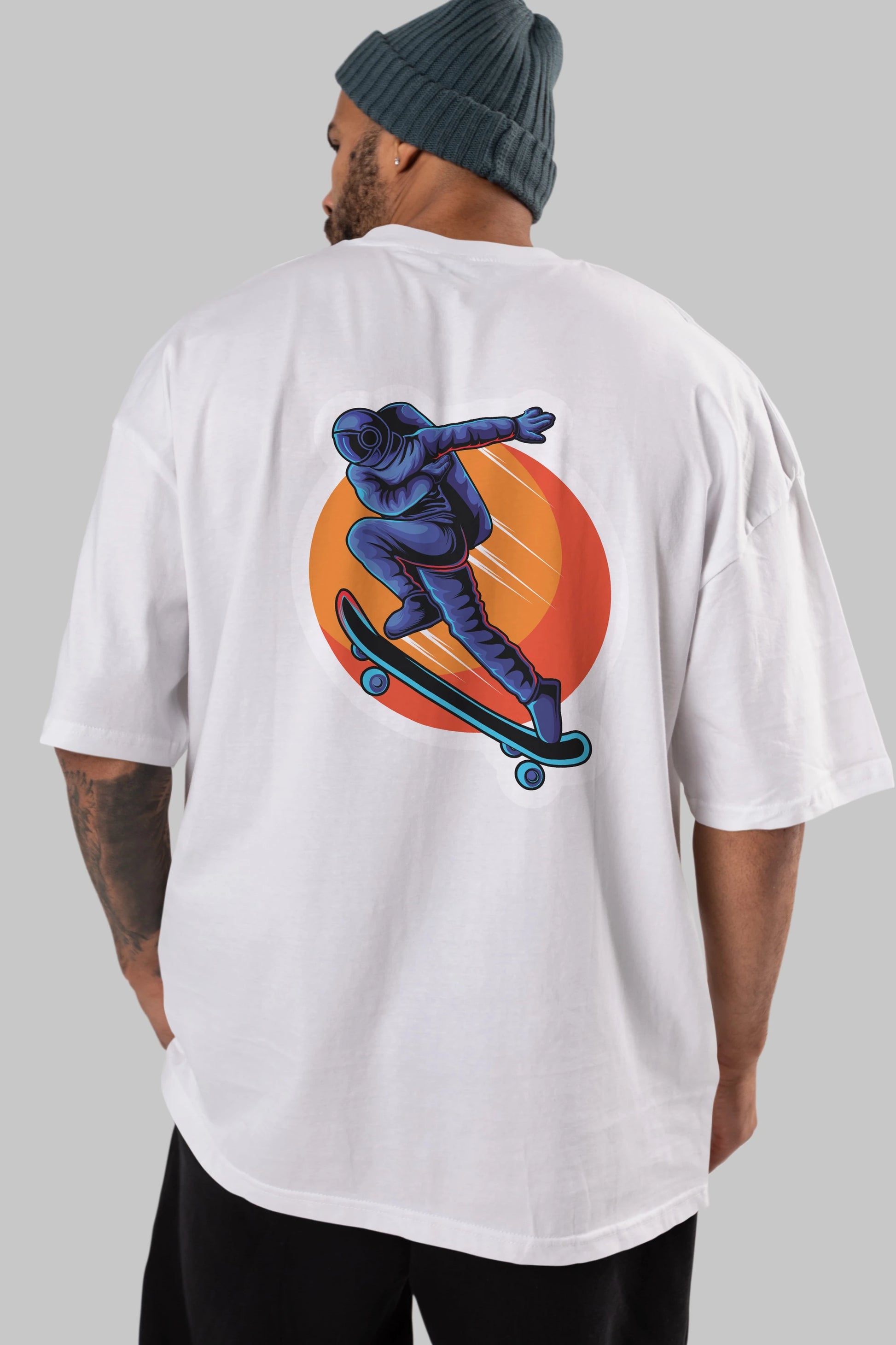 Astroskate Run Sticker Arka Baskılı Oversize t-shirt Erkek Kadın Unisex