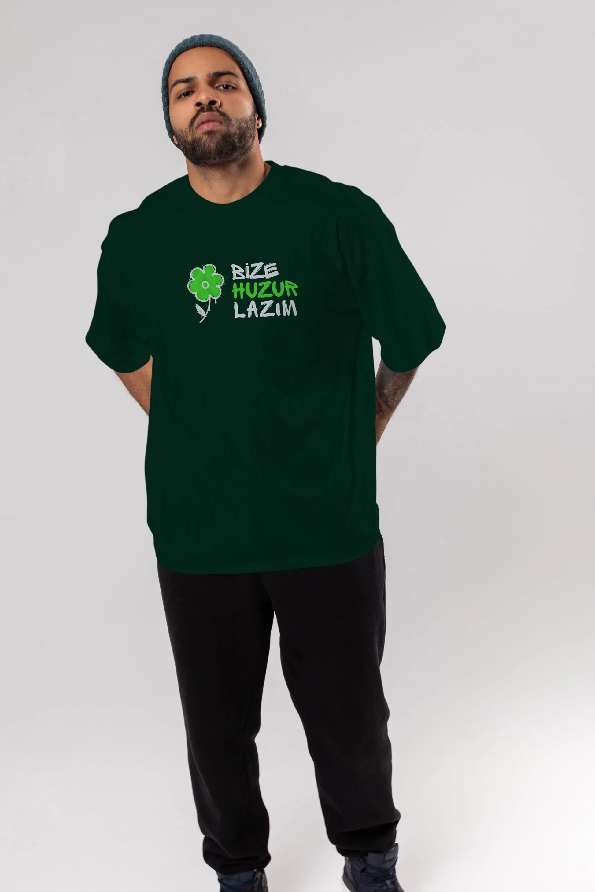 Bize Huzur Lazım Ön Baskılı Oversize t-shirt Erkek Kadın Unisex