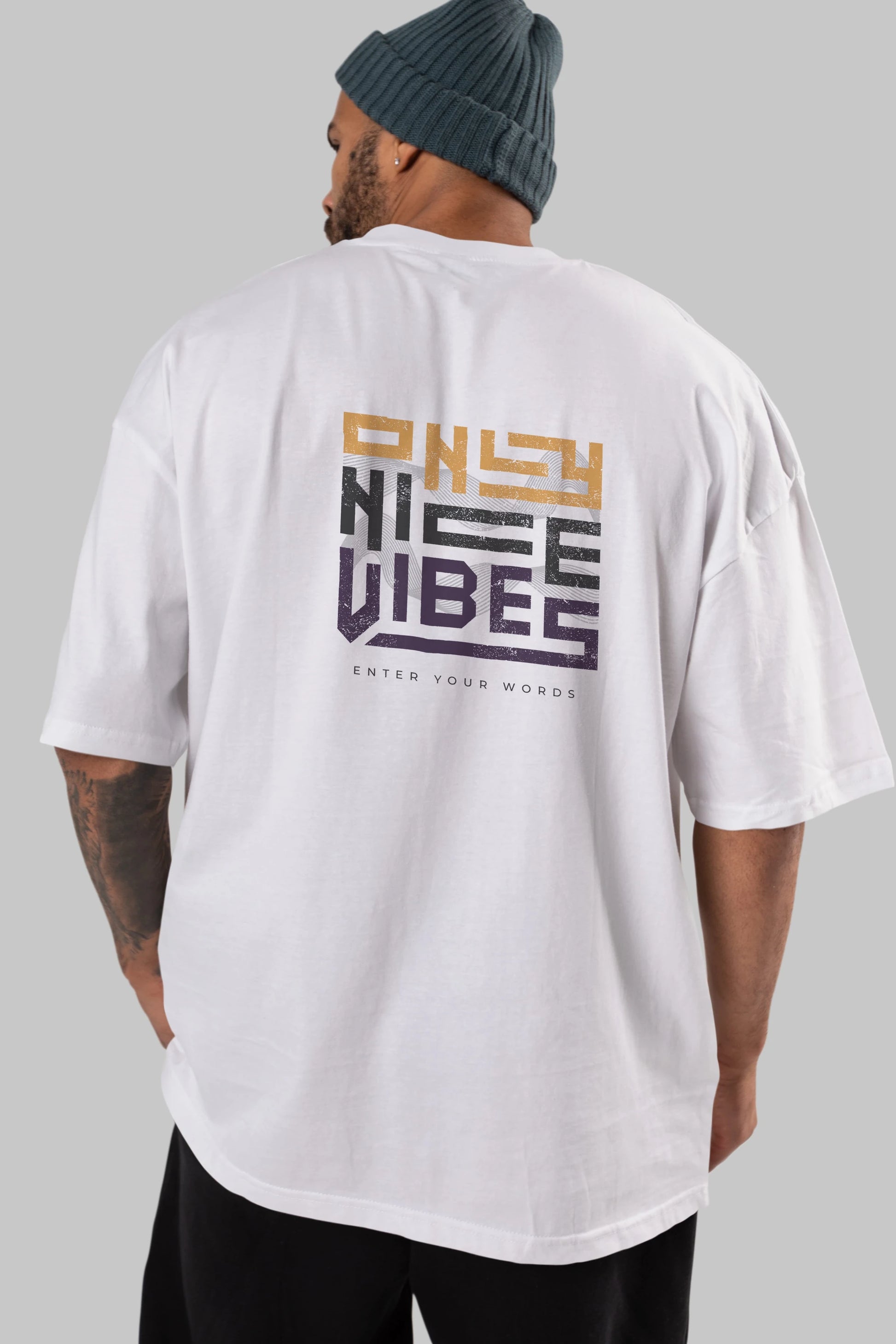 Only Nice Vibes Arka Baskılı Oversize t-shirt Erkek Kadın Unisex