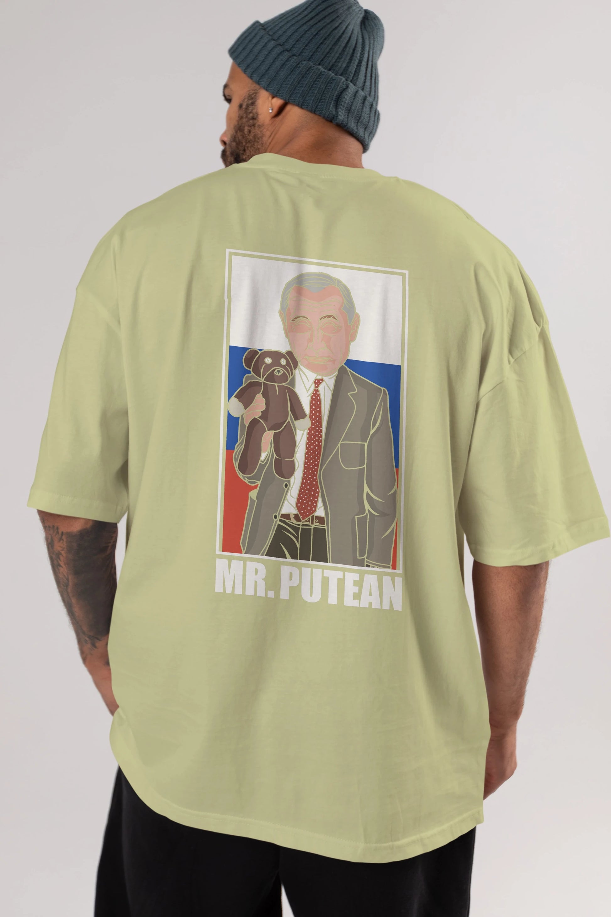 Mr Putean Arka Baskılı Oversize t-shirt Erkek Kadın Unisex %100 Pamuk tişort