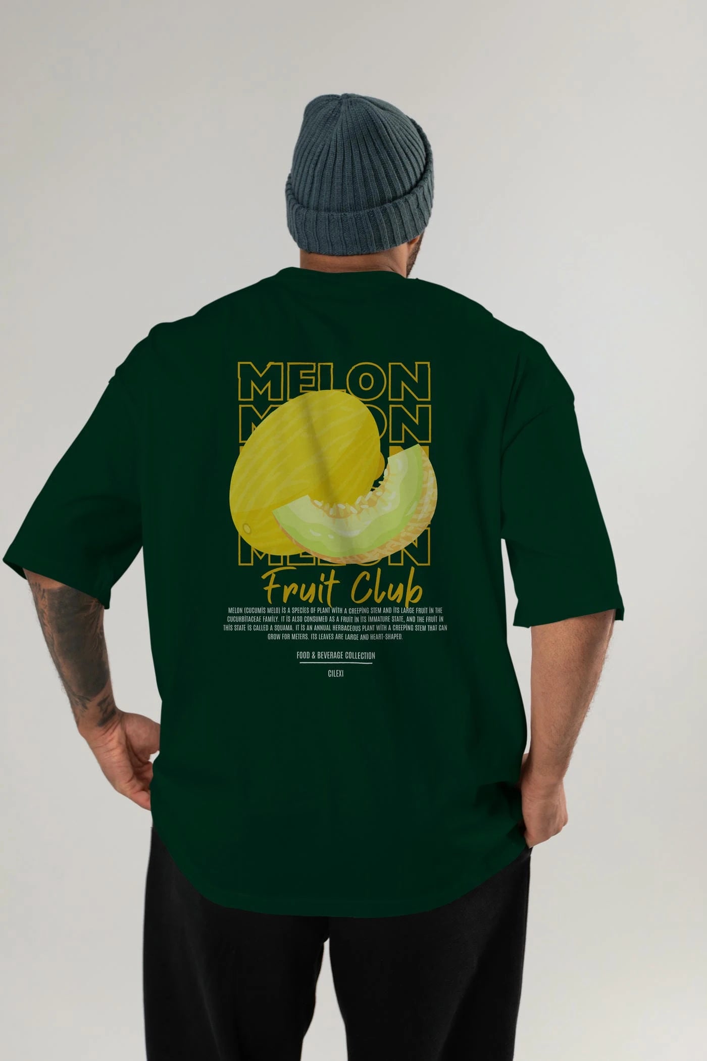 Melon Arka Baskılı Oversize t-shirt Erkek Kadın Pamuk Bisiklet Yaka tişort