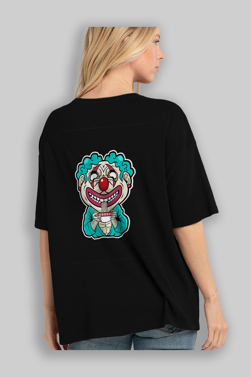 Clown Ramen Arka Baskılı Oversize t-shirt Erkek Kadın Unisex %100 Pamuk tişort