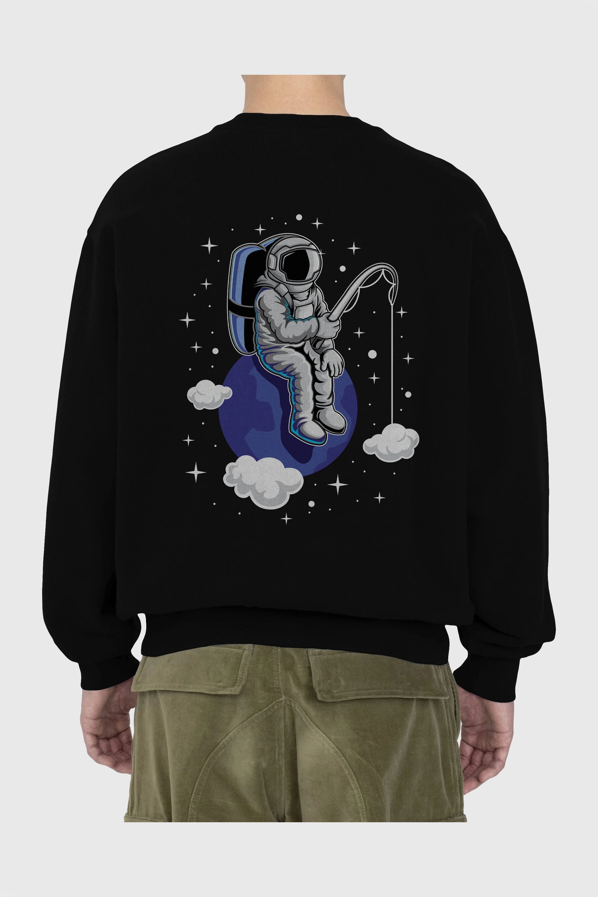 Astronaut Fishing (2) Arka Baskılı Oversize Sweatshirt Erkek Kadın Unisex