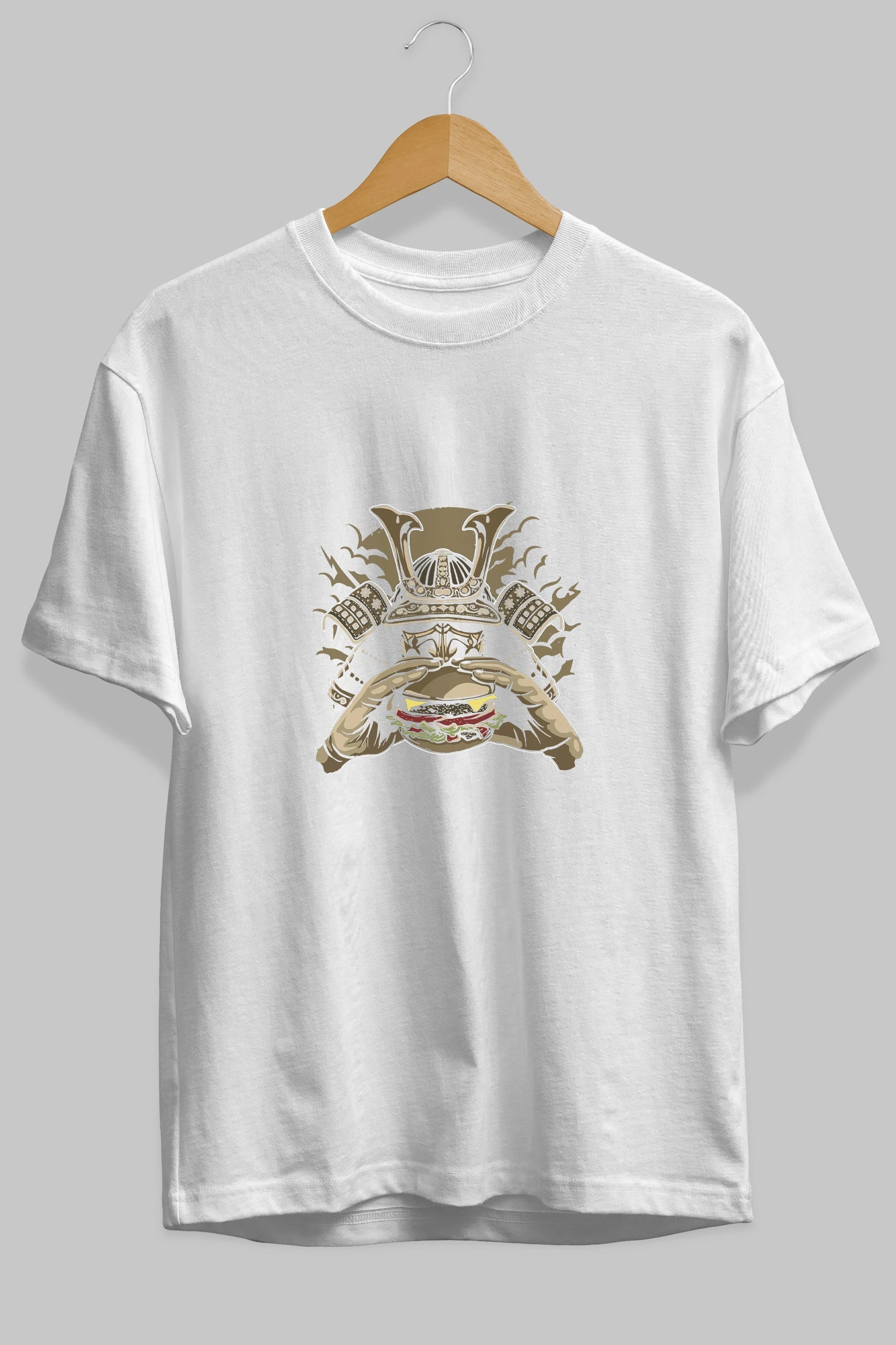 Samurai Burger Ön Baskılı Oversize t-shirt Erkek Kadın Unisex %100 Pamuk tişort