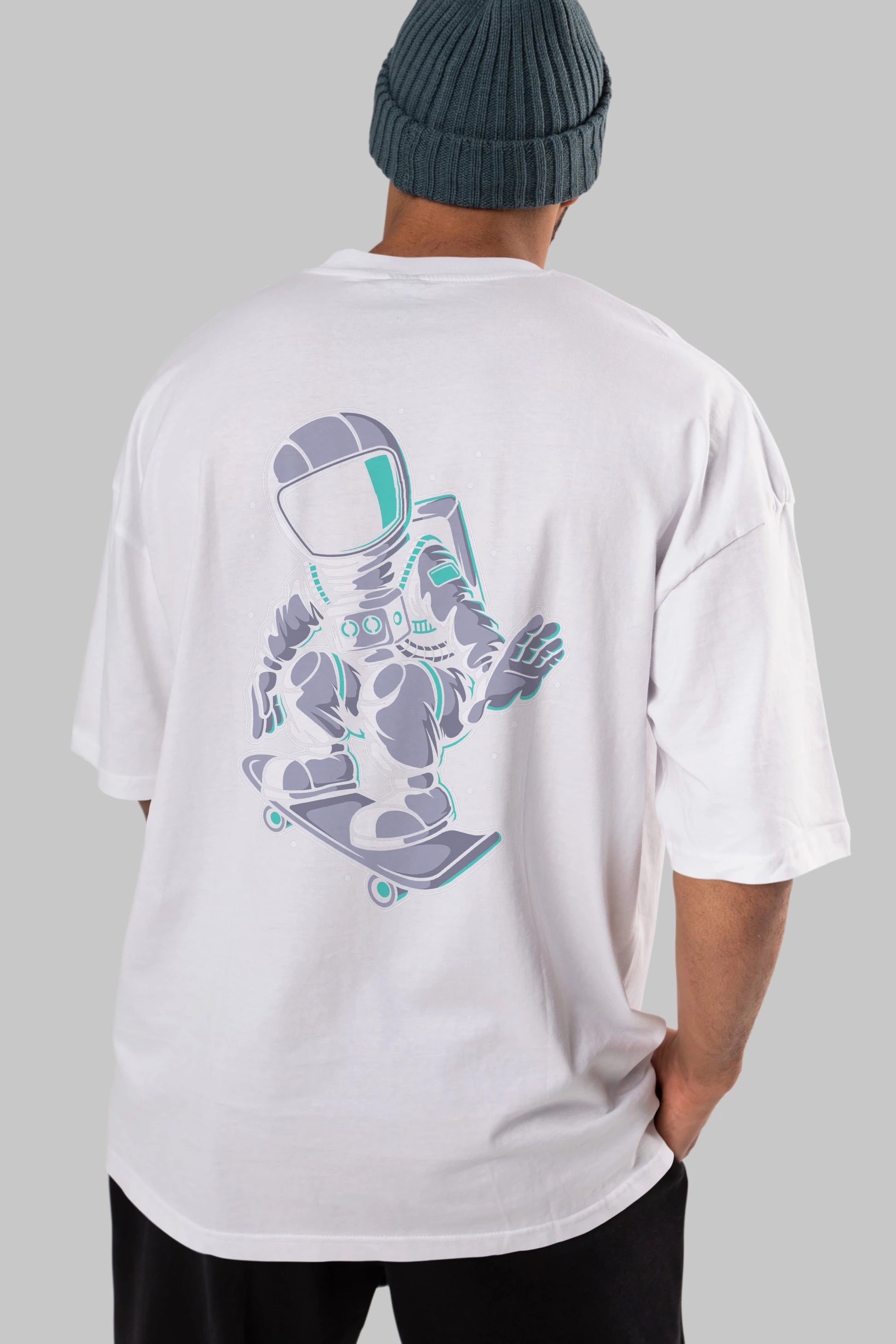 Astronaut Skater Arka Baskılı Oversize t-shirt Erkek Kadın Unisex