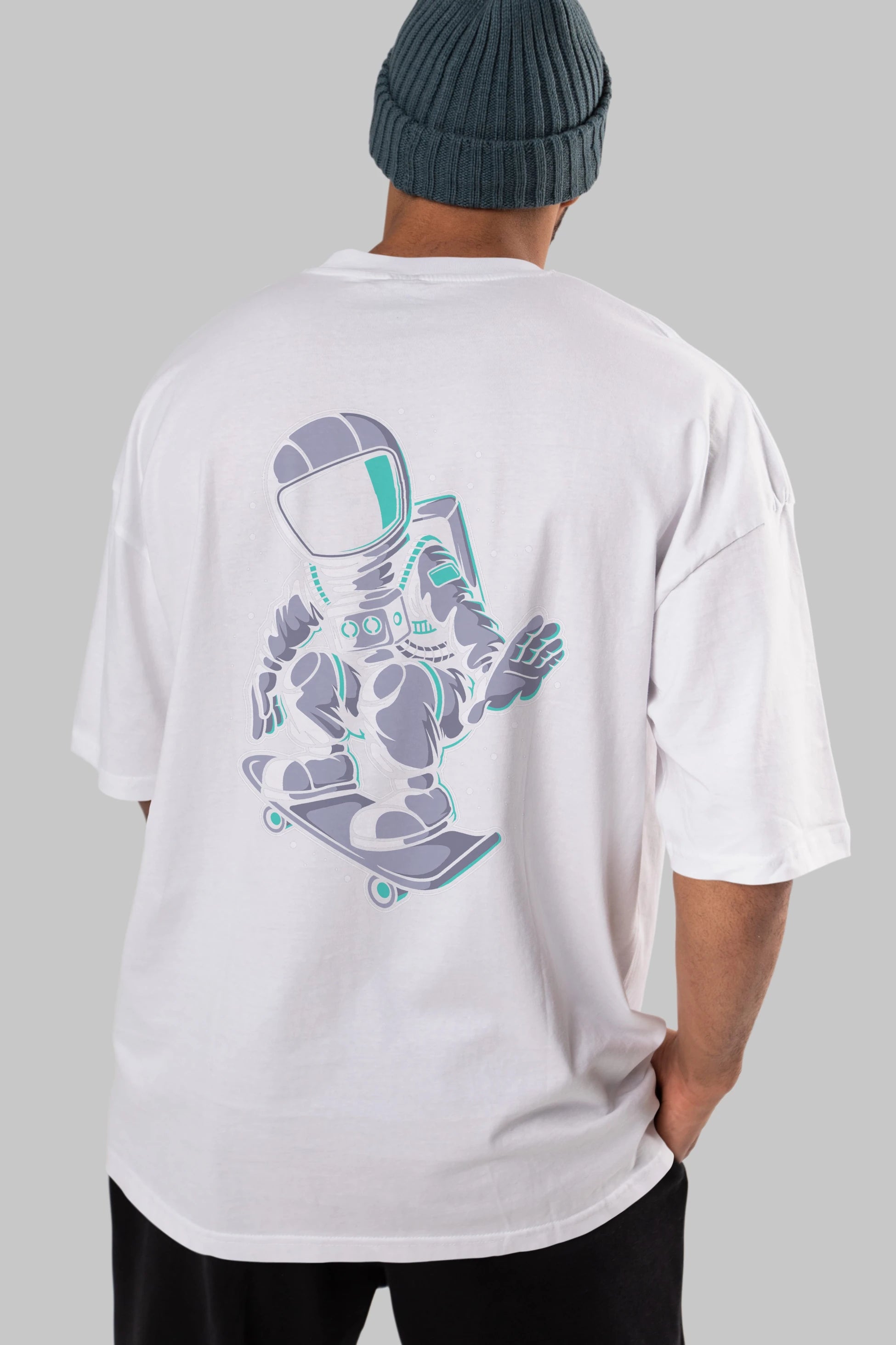 Astronaut Skater Arka Baskılı Oversize t-shirt Erkek Kadın Unisex