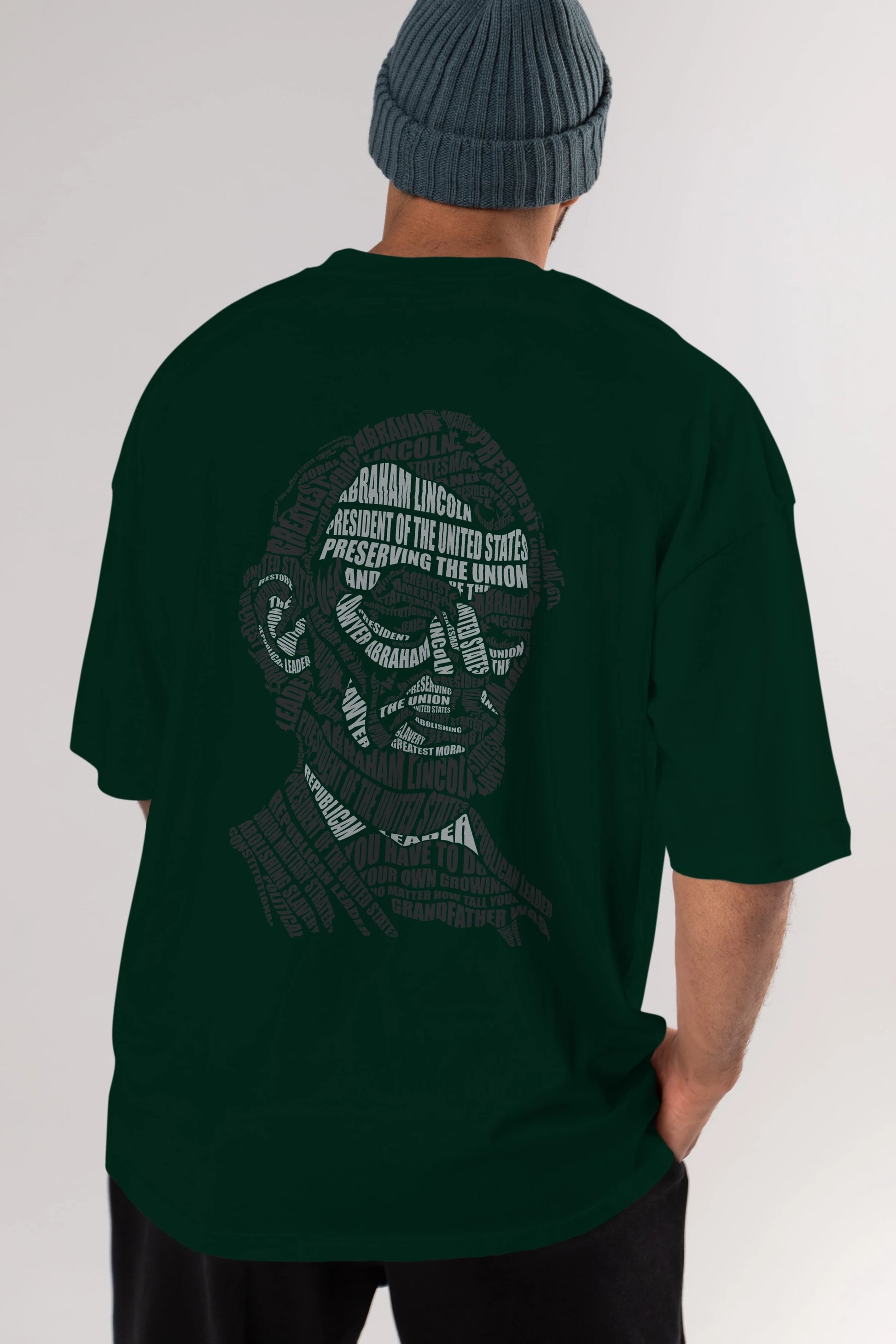 Abraham Lincoln Calligram Arka Baskılı Oversize t-shirt %100 pamuk Erkek Kadın Unisex