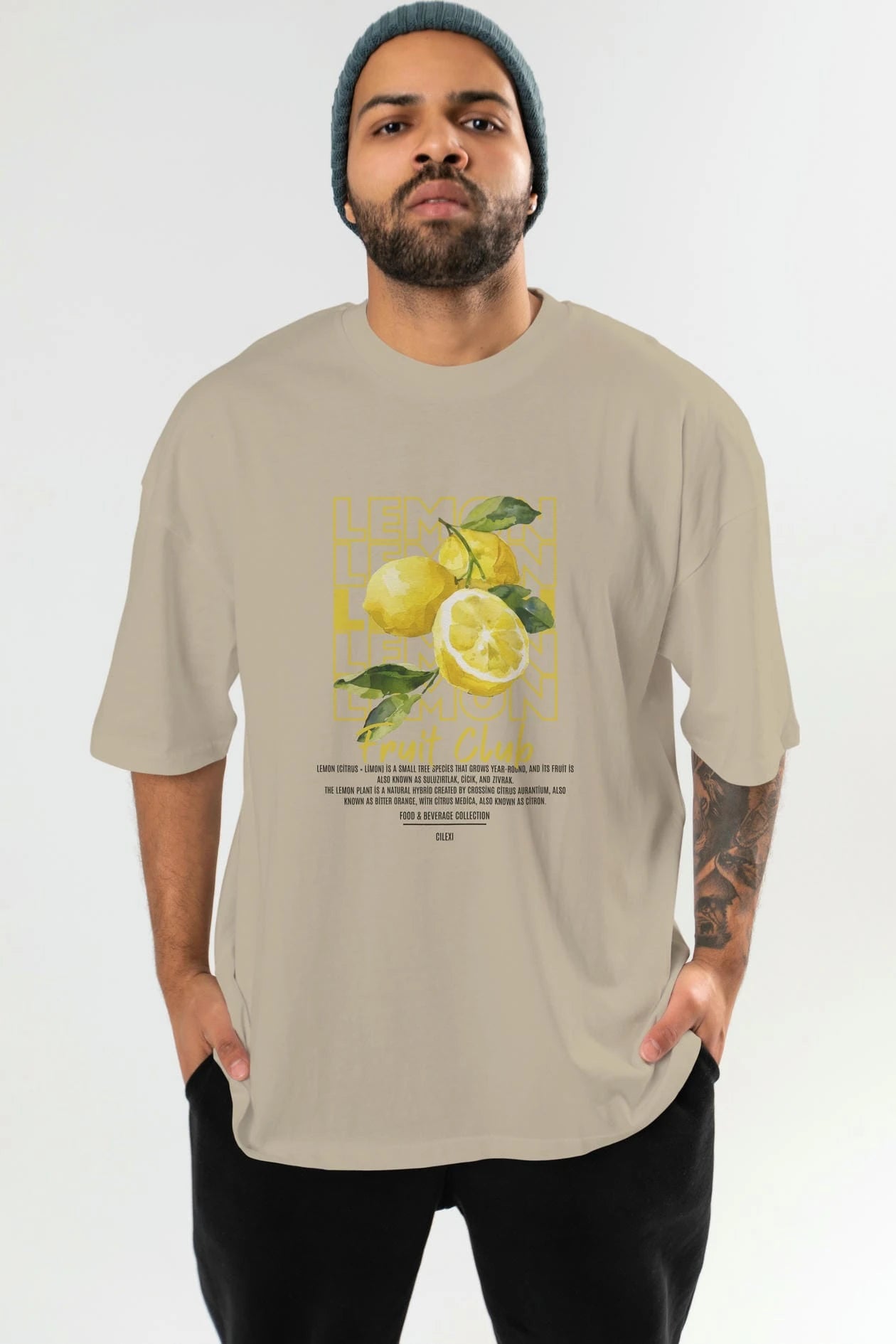 Lemon Ön Baskılı Oversize t-shirt Erkek Kadın Pamuk Bisiklet Yaka tişort