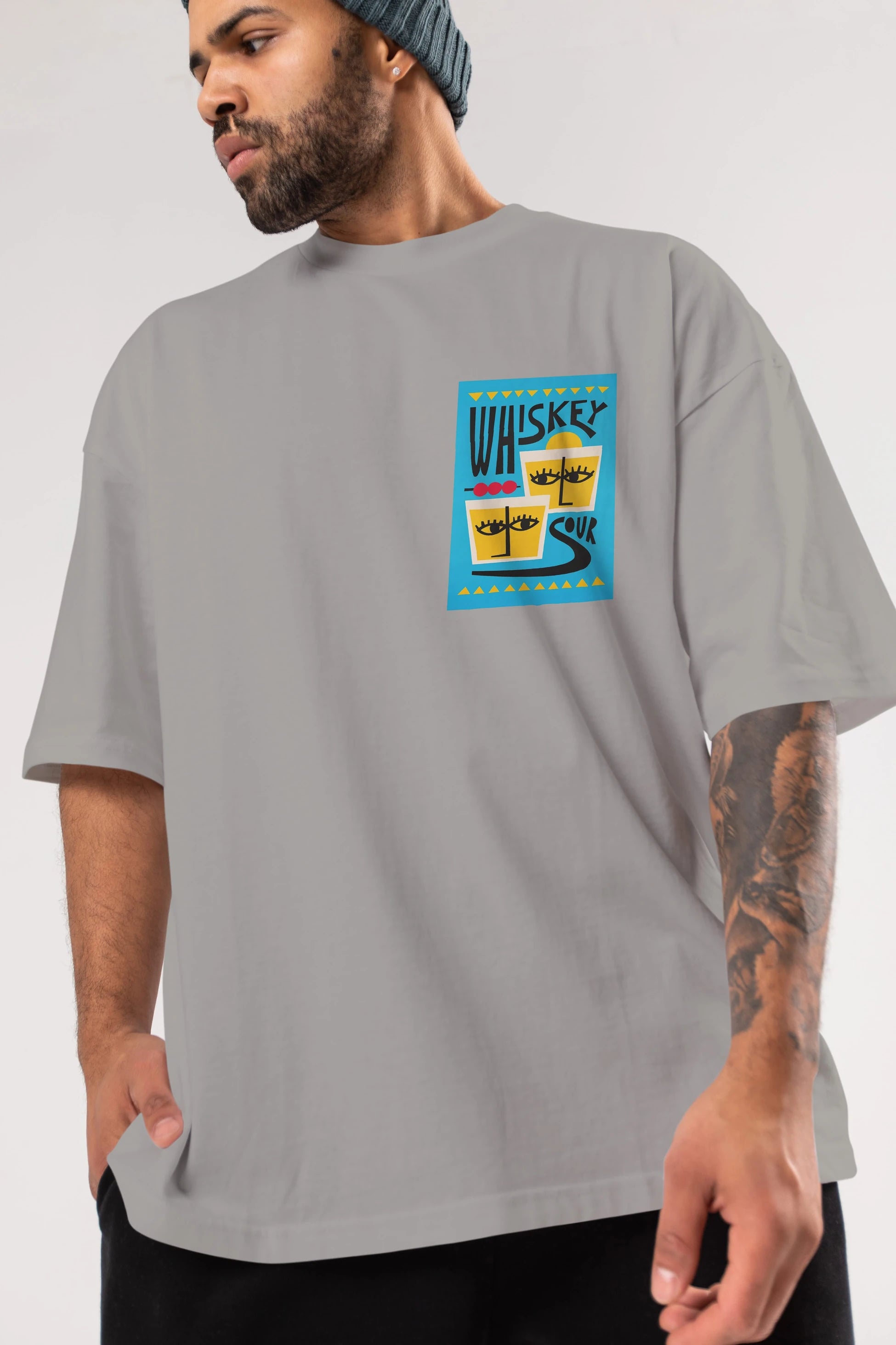 Whiskey Sour 2 Ön Sol Baskılı Oversize t-shirt Erkek Kadın Unisex %100 Pamuk Bisiklet Yaka tişort
