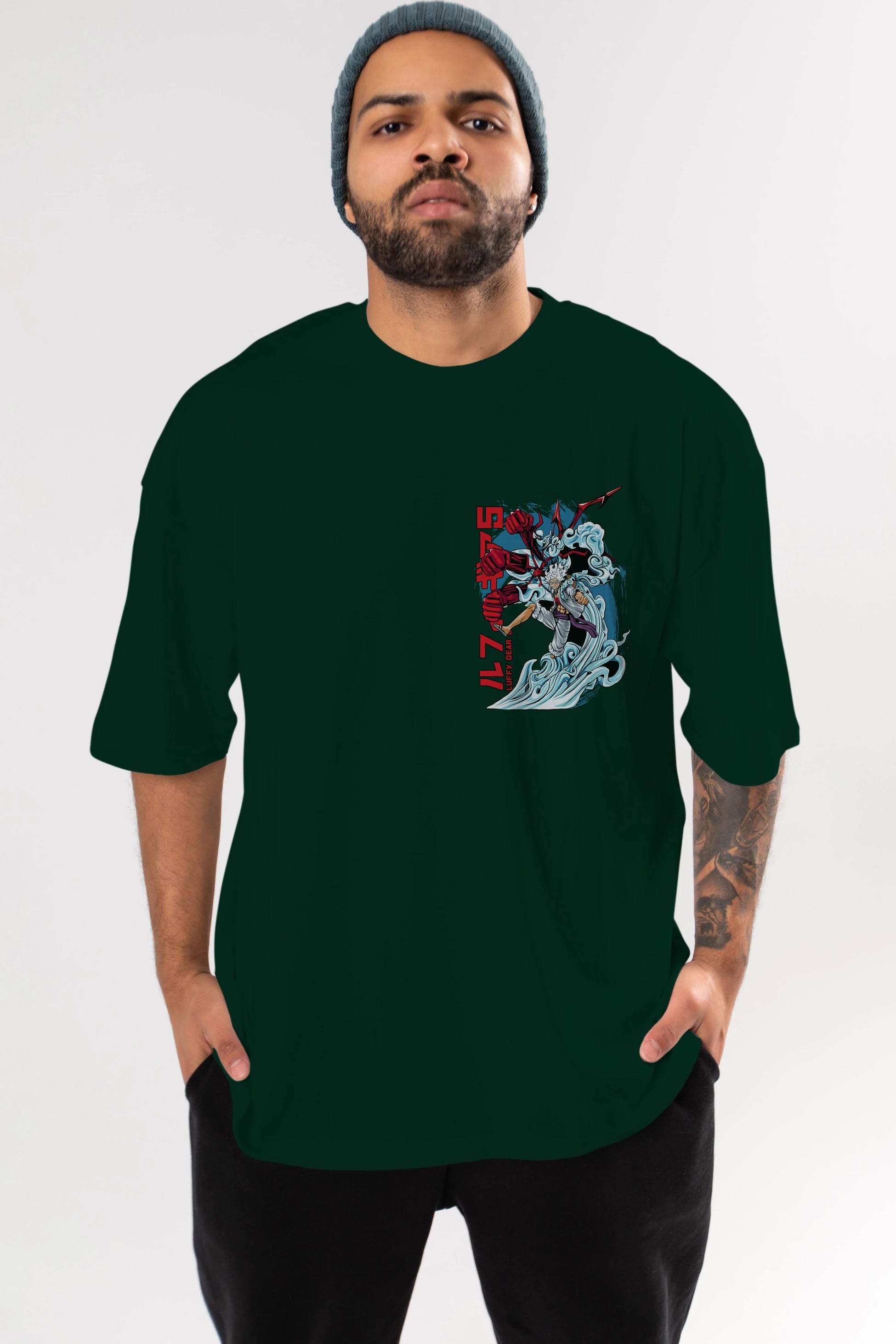 MONKEY D. LUFFY GEAR5 2 Ön Sol Baskılı Oversize t-shirt Erkek Kadın Unisex %100 Pamuk Bisiklet Yaka tişort