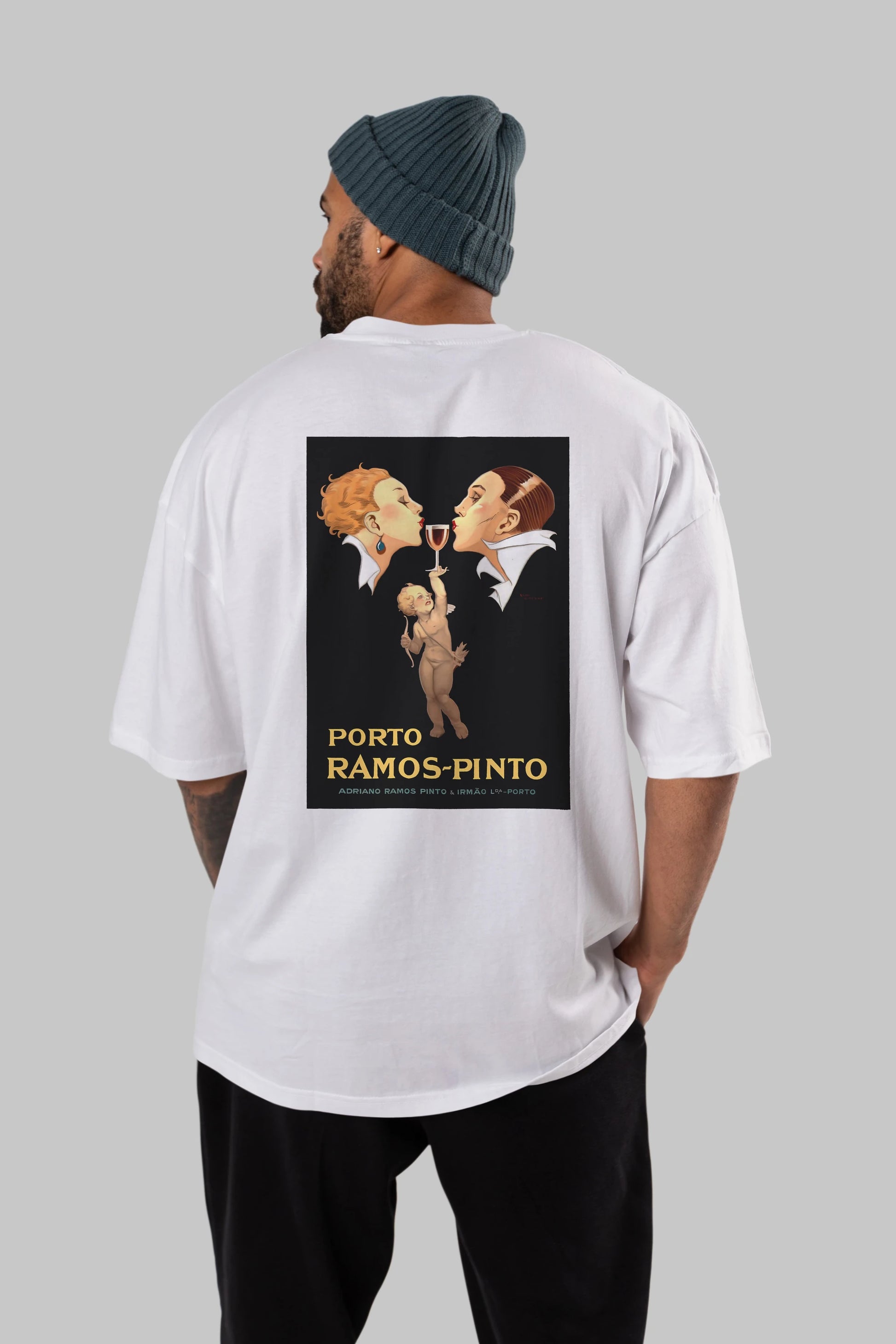 Porto Ramos Pinto Arka Baskılı Oversize t-shirt Erkek Kadın Unisex %100 Pamuk Bisiklet Yaka tişort