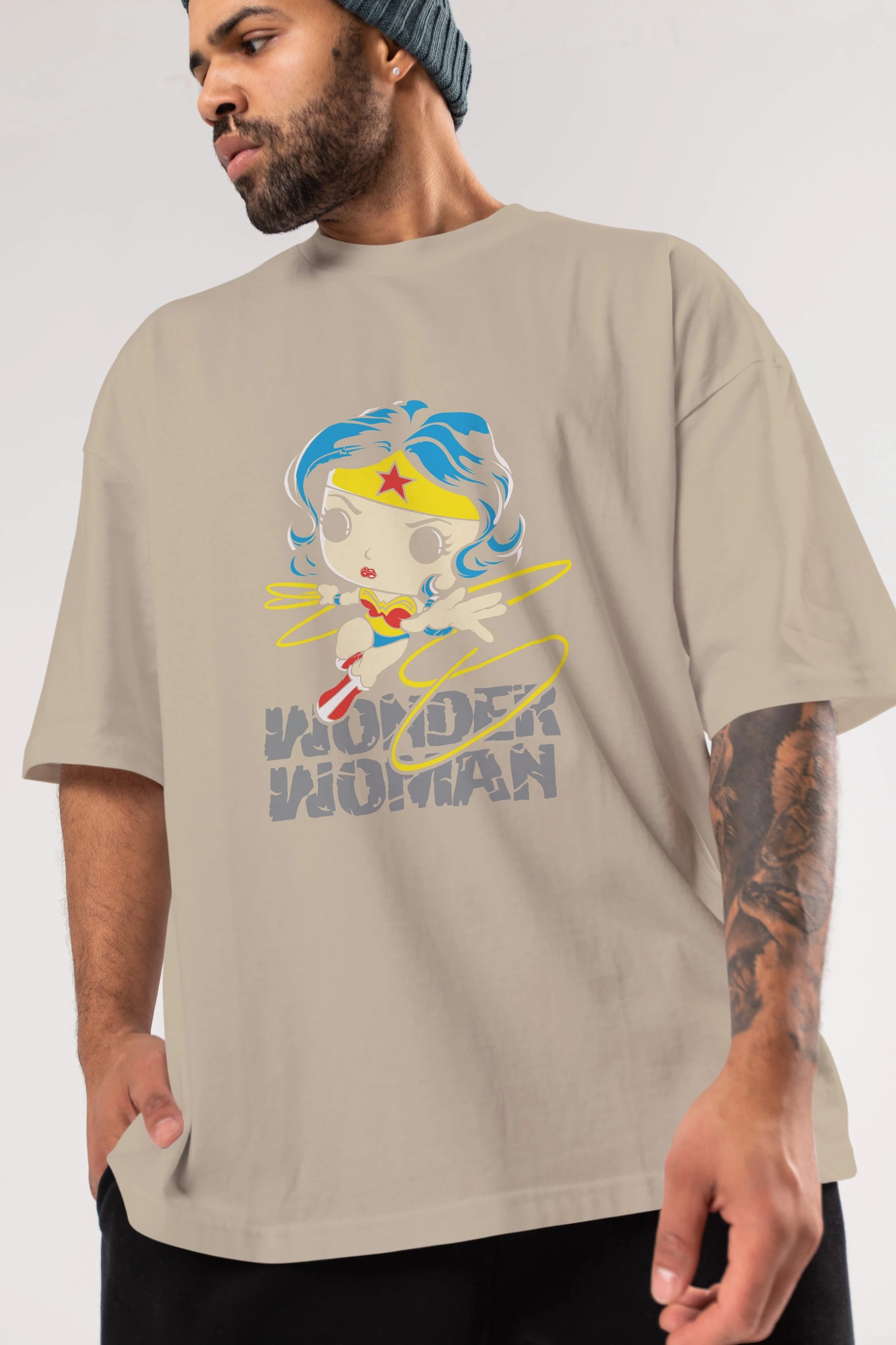 Wonder Woman Ön Baskılı Oversize t-shirt Erkek Kadın Unisex %100 Pamuk Bisiklet Yaka tişort