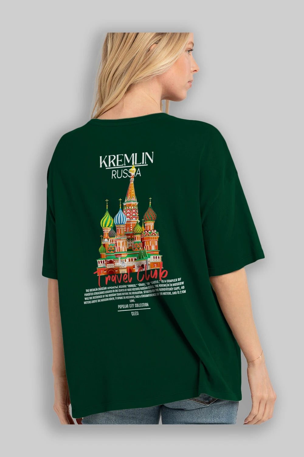 Kremlin Russia Arka Baskılı Oversize t-shirt Erkek Kadın Pamuk Bisiklet Yaka tişort