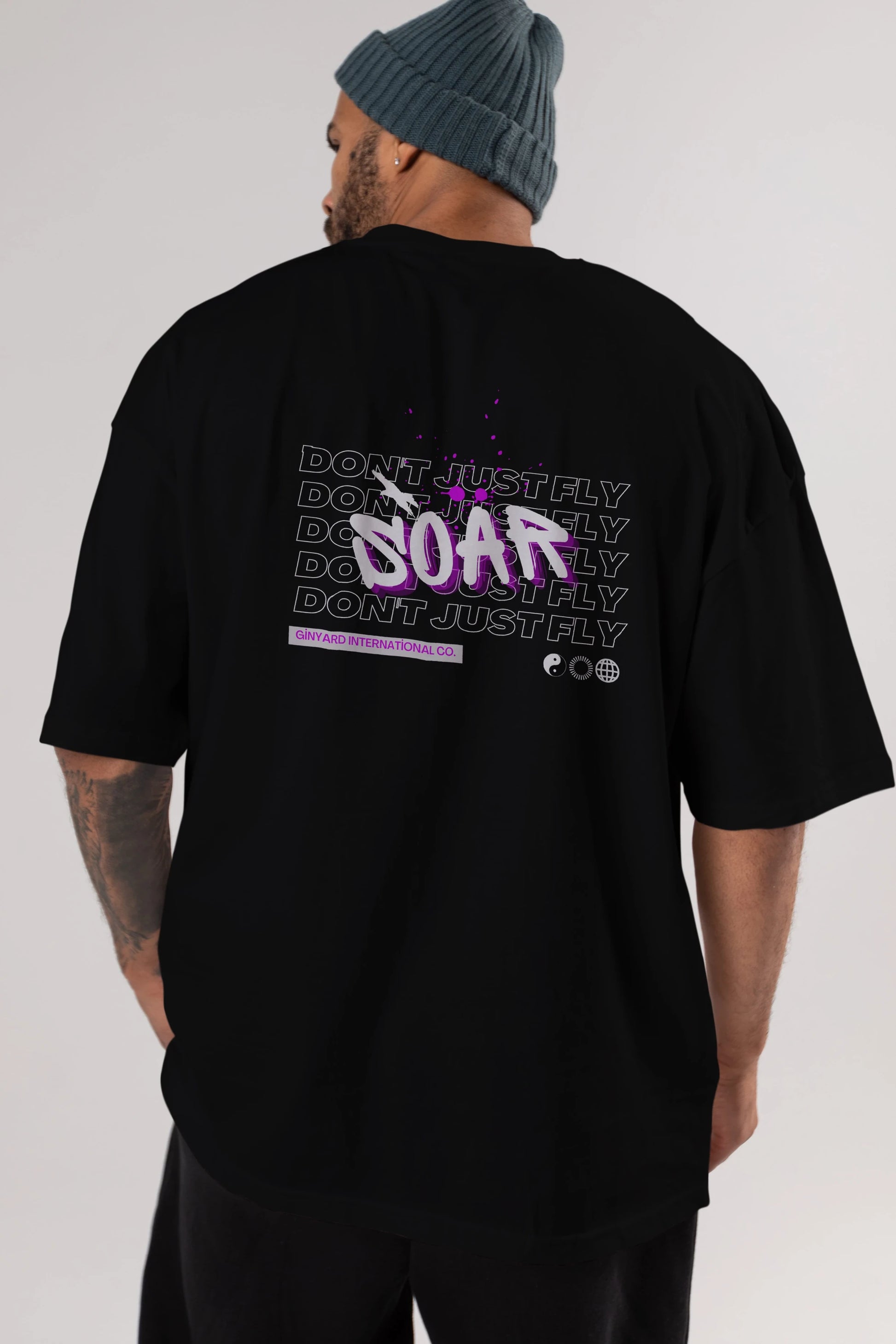 Soar Dont Just Fly Yazılı Arka Baskılı Oversize t-shirt Erkek Kadın Unisex