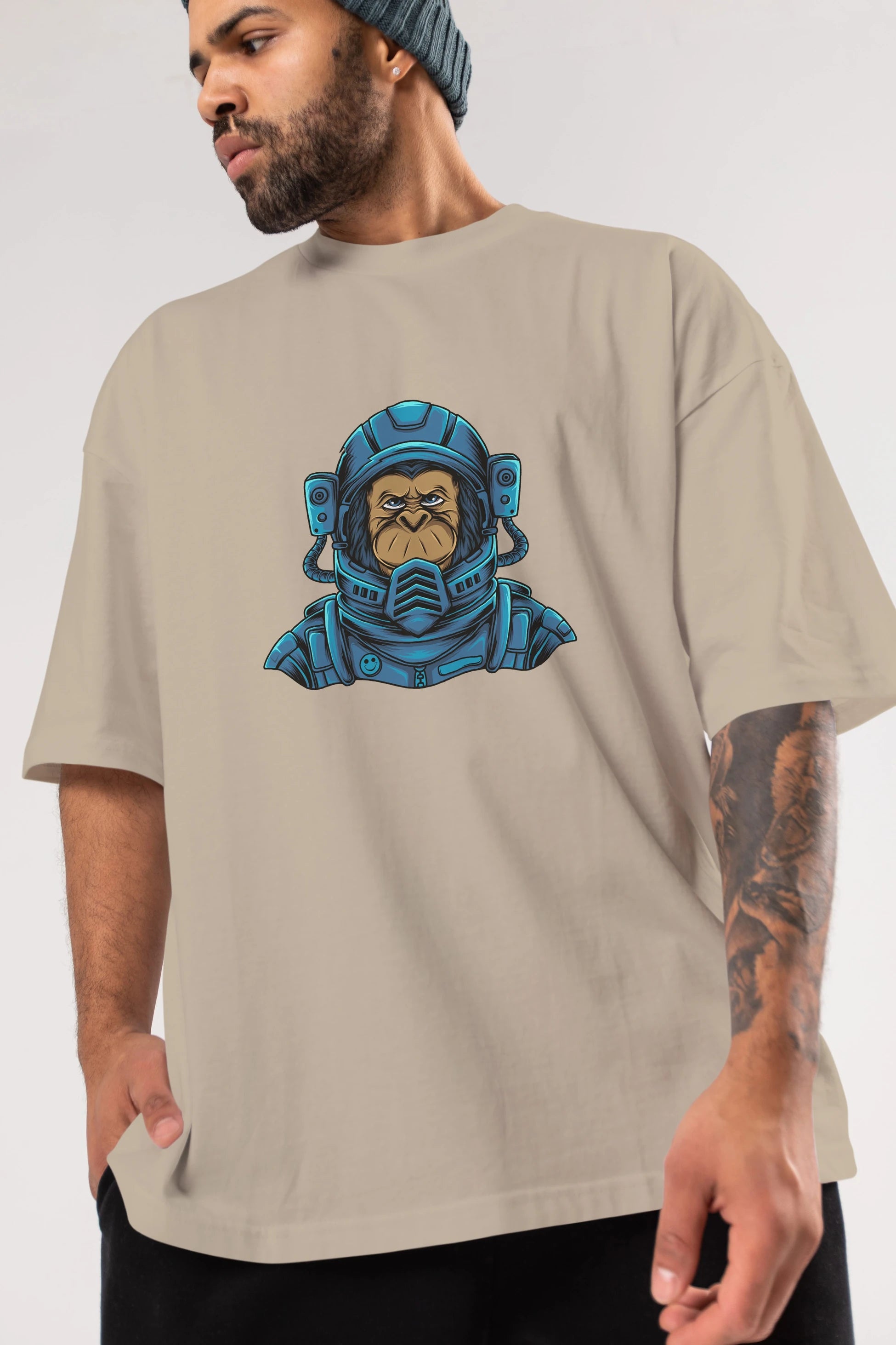 Astromonkey Ön Baskılı Oversize t-shirt Erkek Kadın Unisex