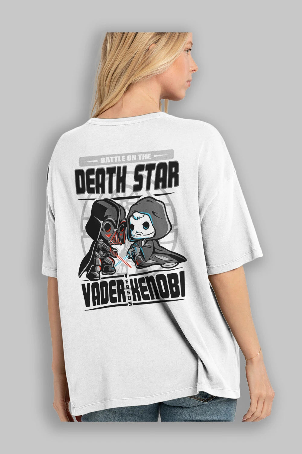 Vader Kenobi Arka Baskılı Oversize t-shirt Erkek Kadın Unisex %100 Pamuk Bisiklet Yaka tişort