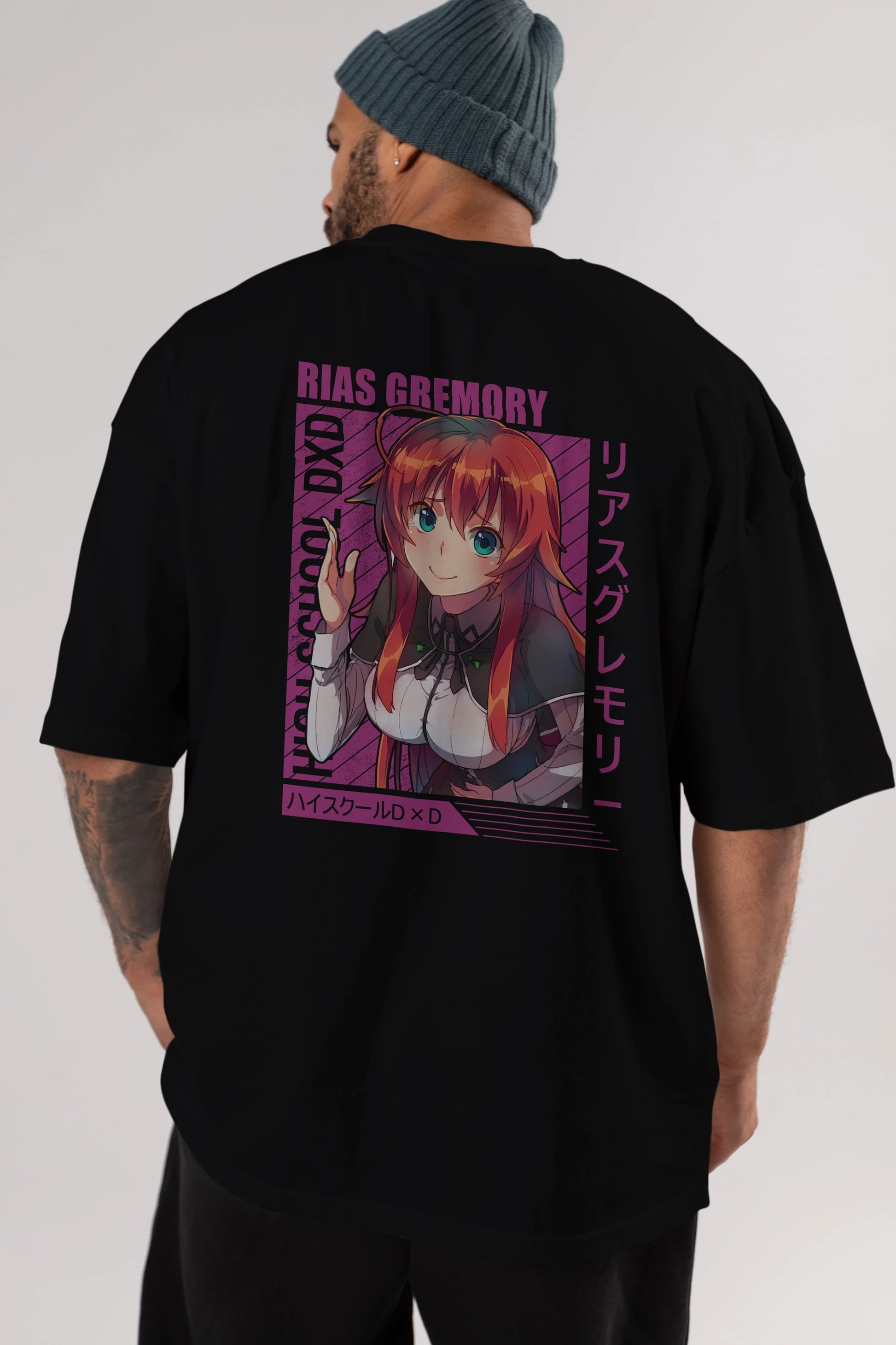 Rias Gremory 10 Anime Arka Baskılı Oversize t-shirt Erkek Kadın Unisex